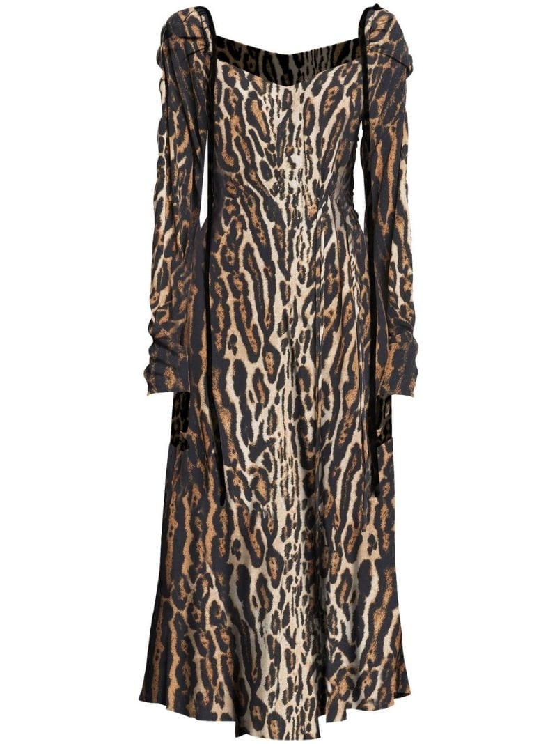 leopard crepe de Chine cinched dress - 1