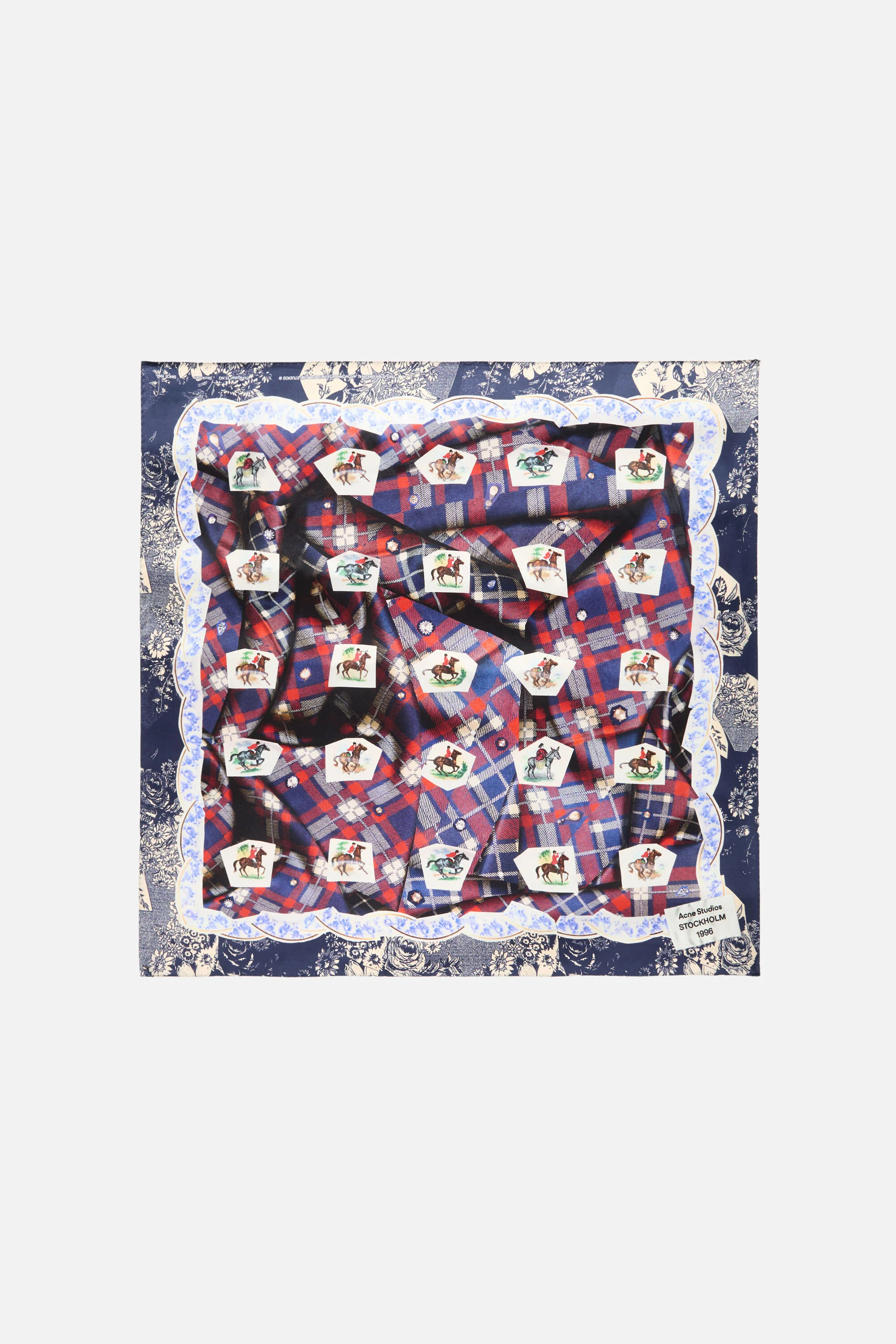 Printed silk scarf - Blue/red - 1