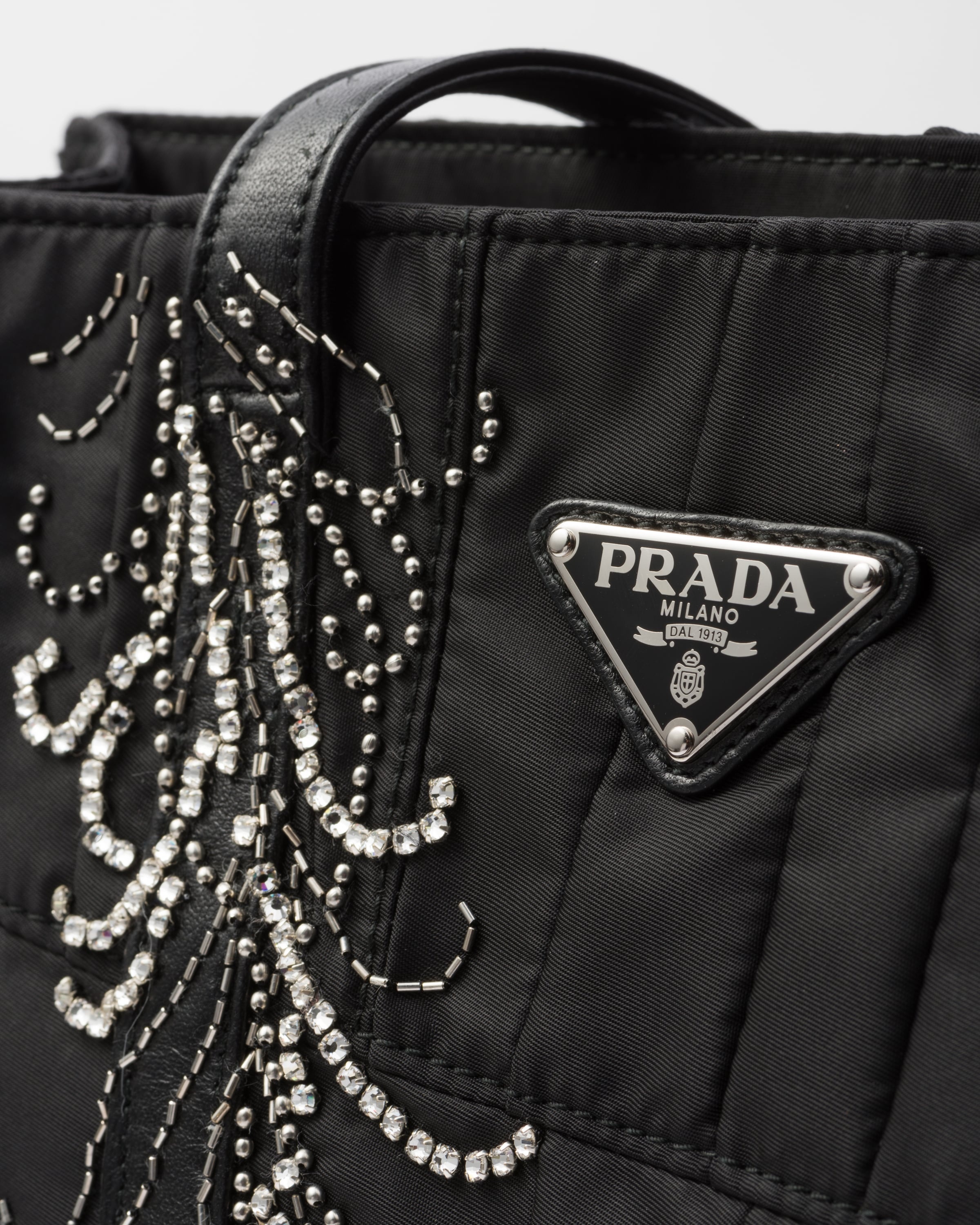 Prada Medium Re-Nylon patchwork tote bag with embroidery