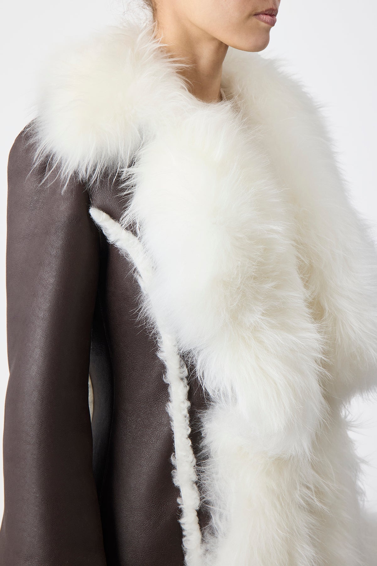 Prufrock Coat in Chocolate & Ivory Cashmere Shearling - 8