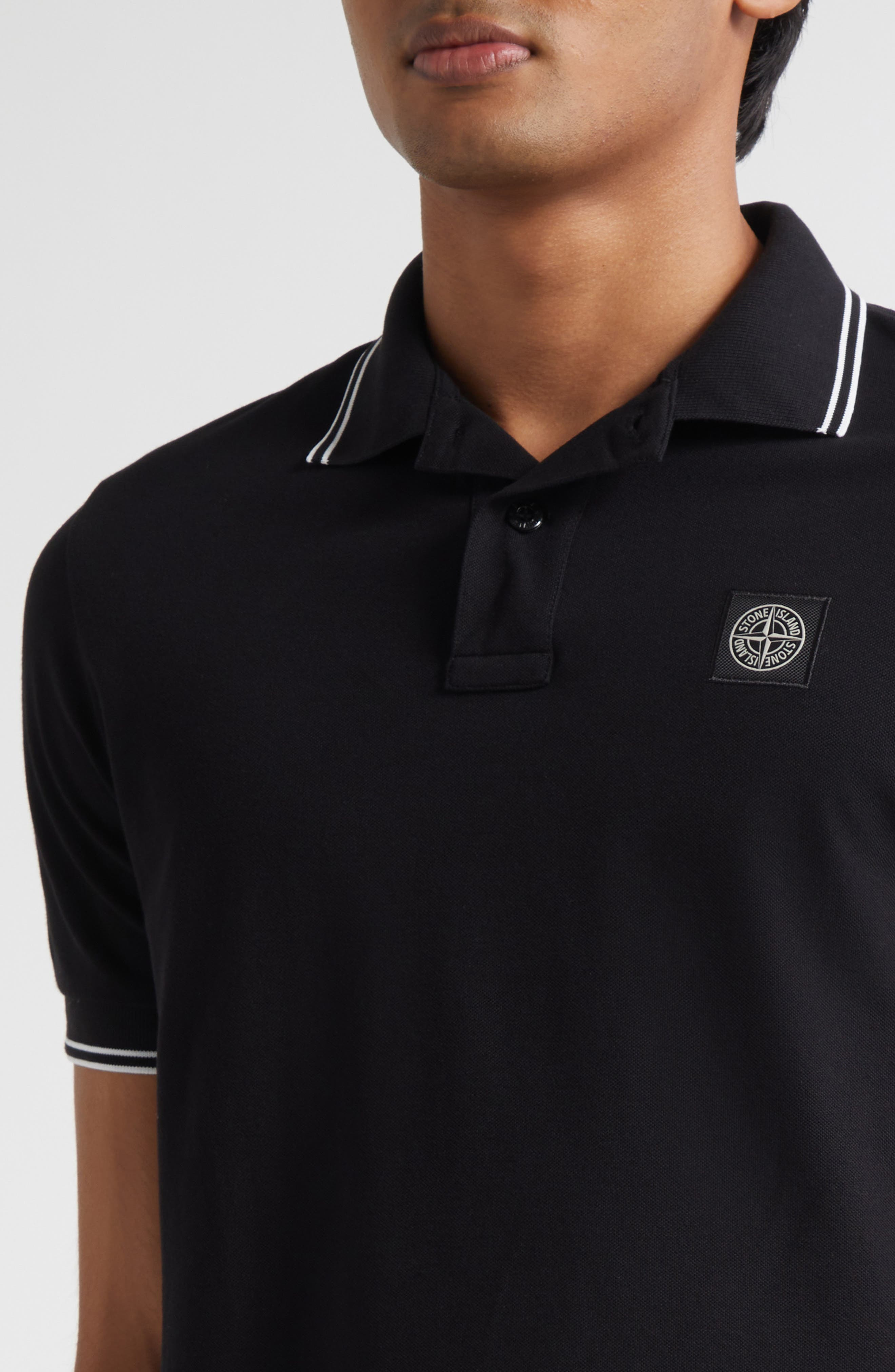 Stone Island Tipped Stretch Cotton Polo in V0029 Black at Nordstrom - 4