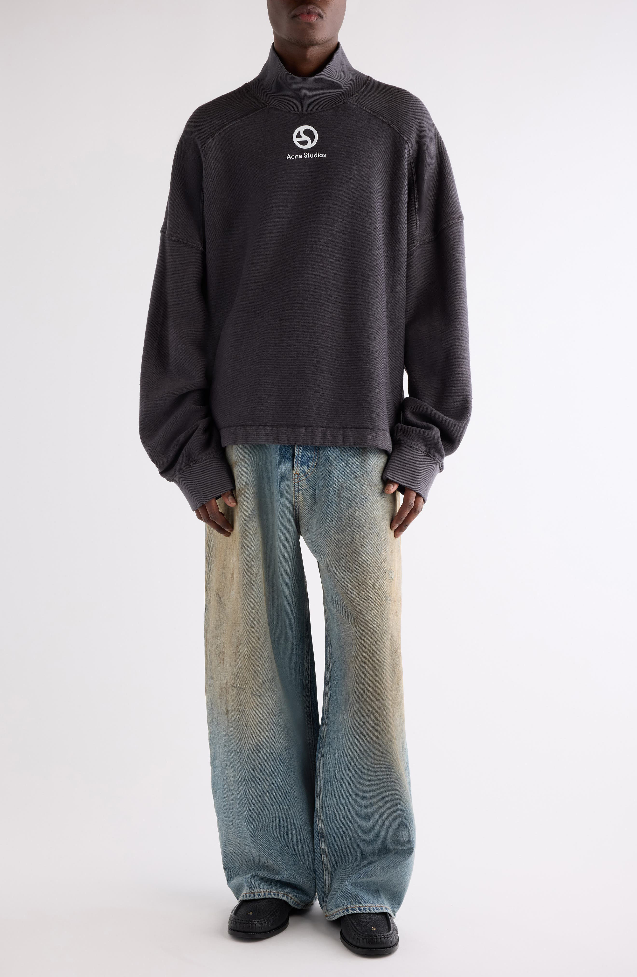 Acne Studios Fester U Duo Logogram Organic Cotton Sweatshirt in Faded Black at Nordstrom - 2