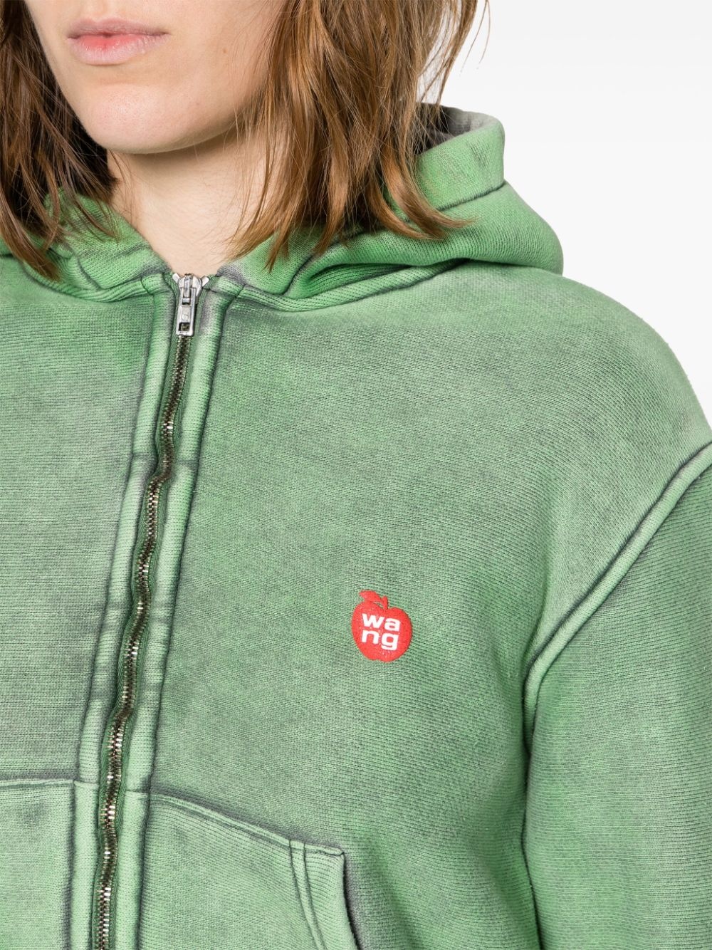 Alexander Wang logo-patch distressed zipped-up hoodie | REVERSIBLE