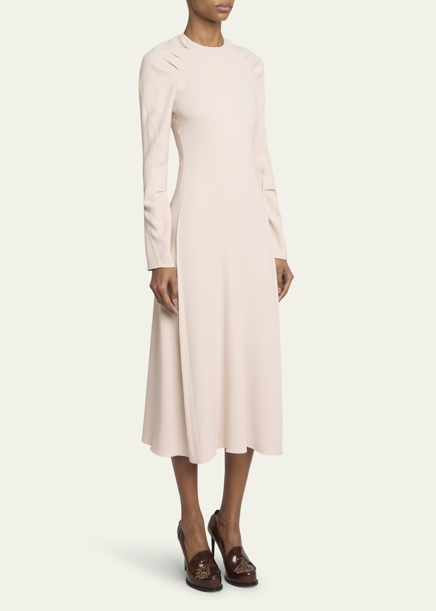 Long-Sleeve Pleated Raglan Midi Dress - 4