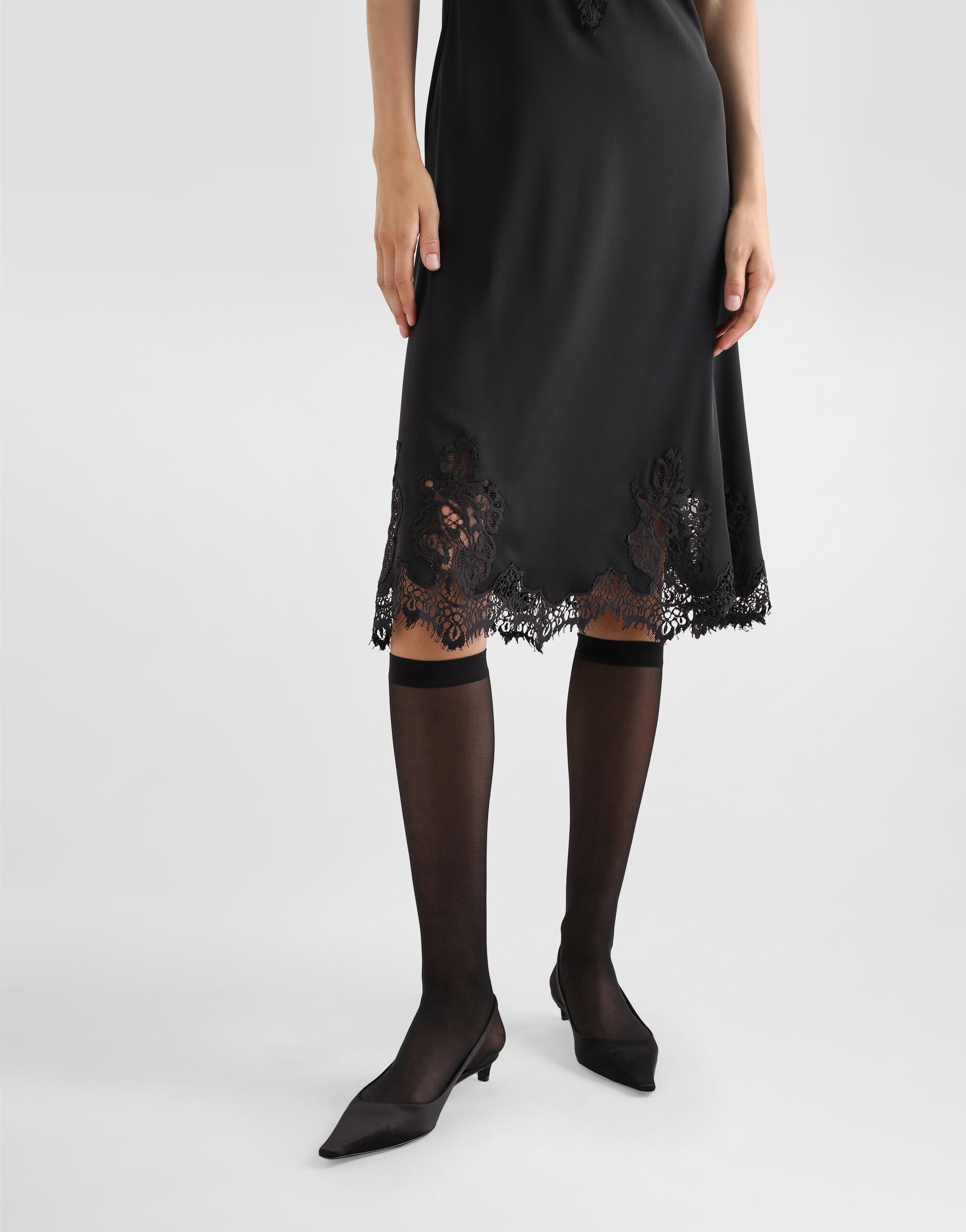 Lace and charmeuse calf-length slip dress - 5
