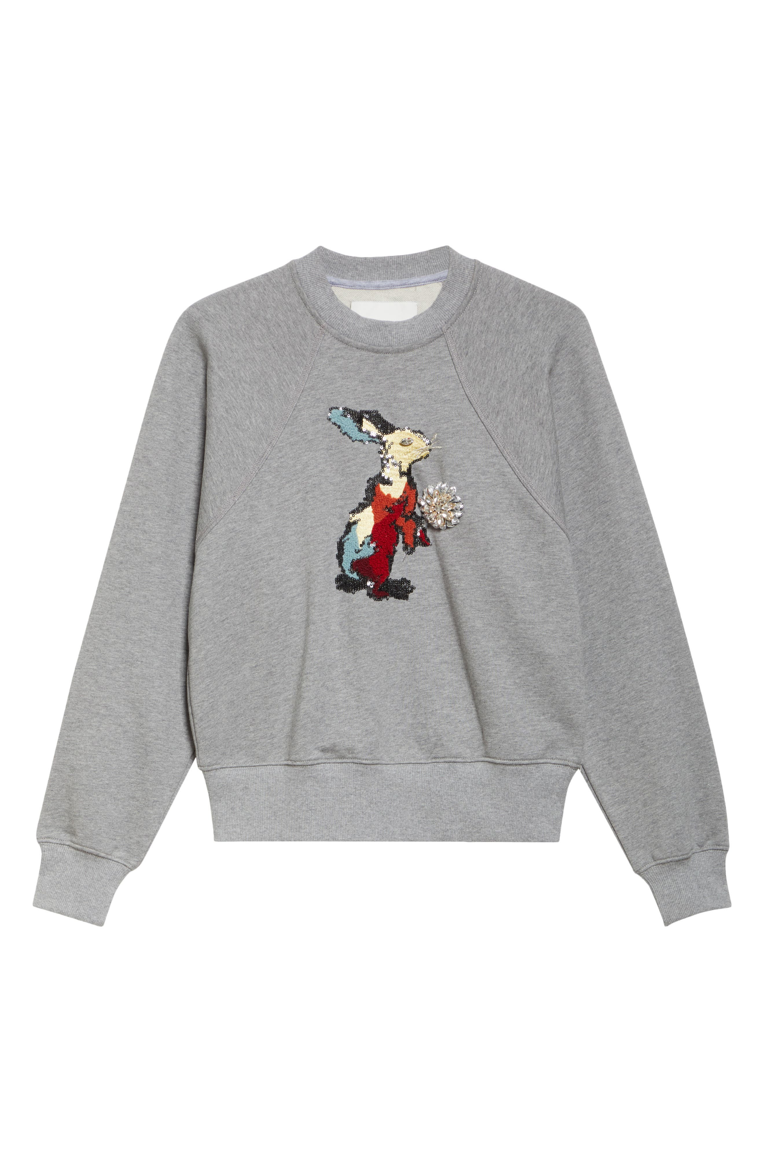 3.1 Phillip Lim Beaded Rabbit Embroidery Cotton Sweatshirt in Grey Melange Multi at Nordstrom - 5