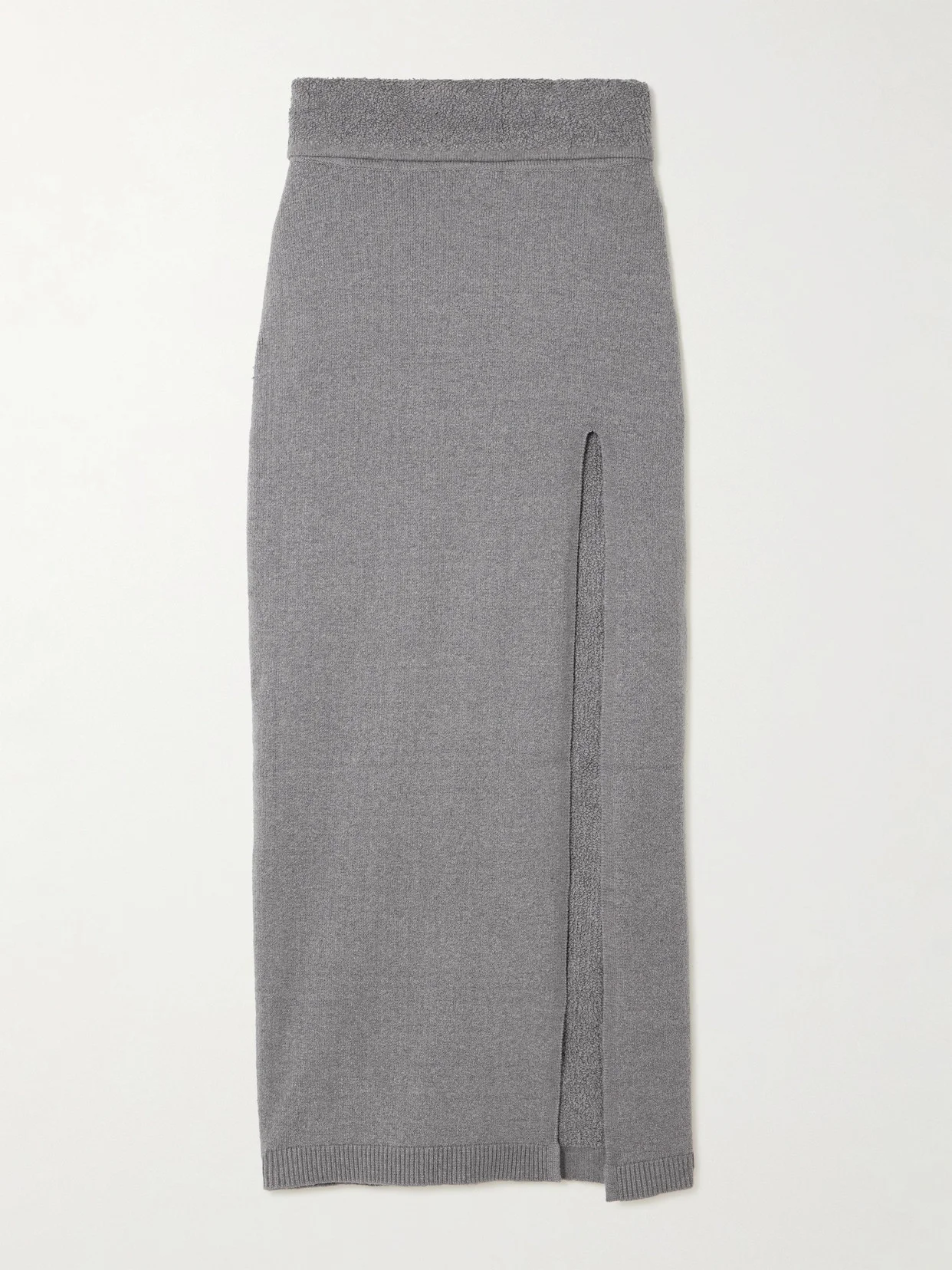 Textured Knit High Slit Long Skirt - 1