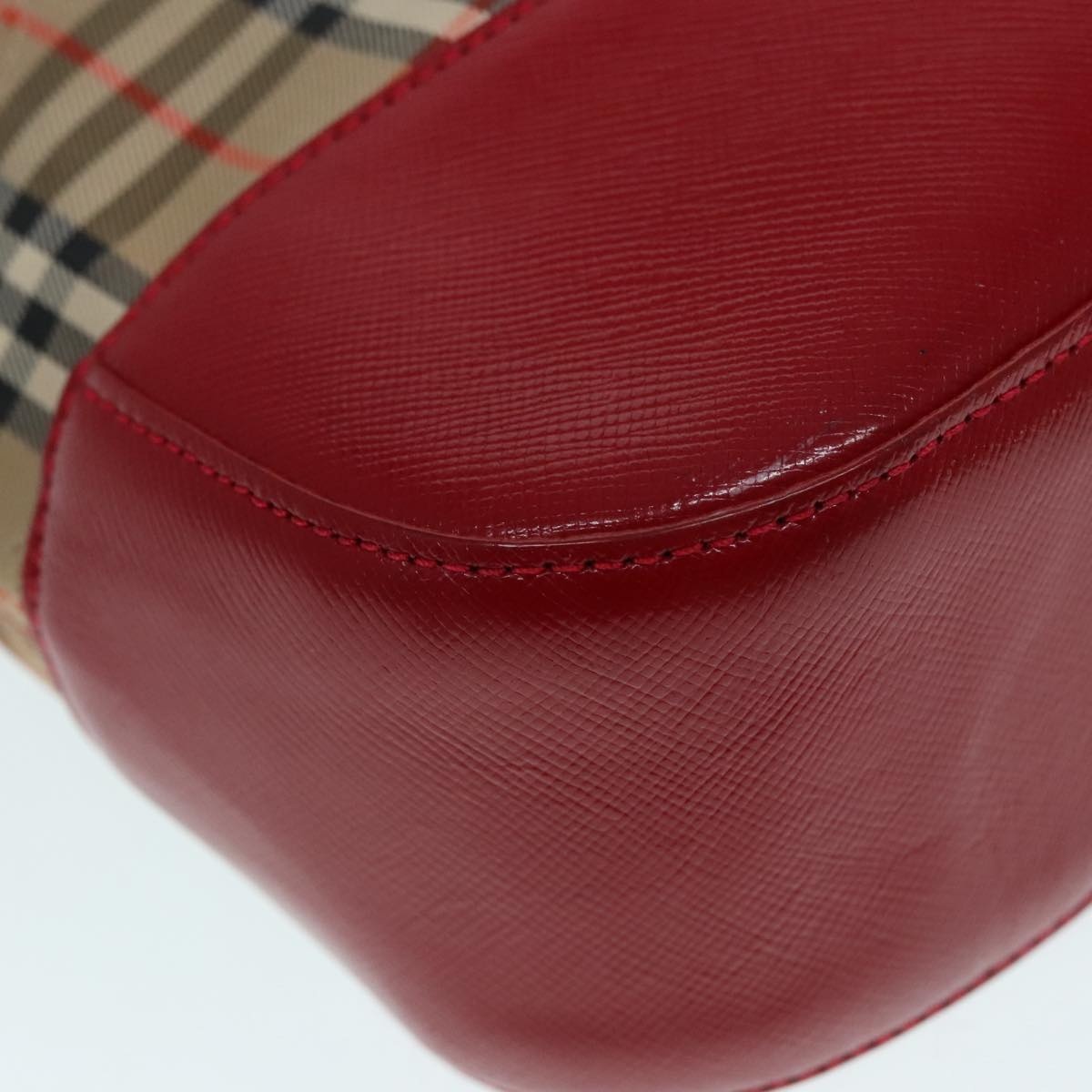 Burberry Nova Check Hand Bag Canvas Leather Beige Gold Red - 12