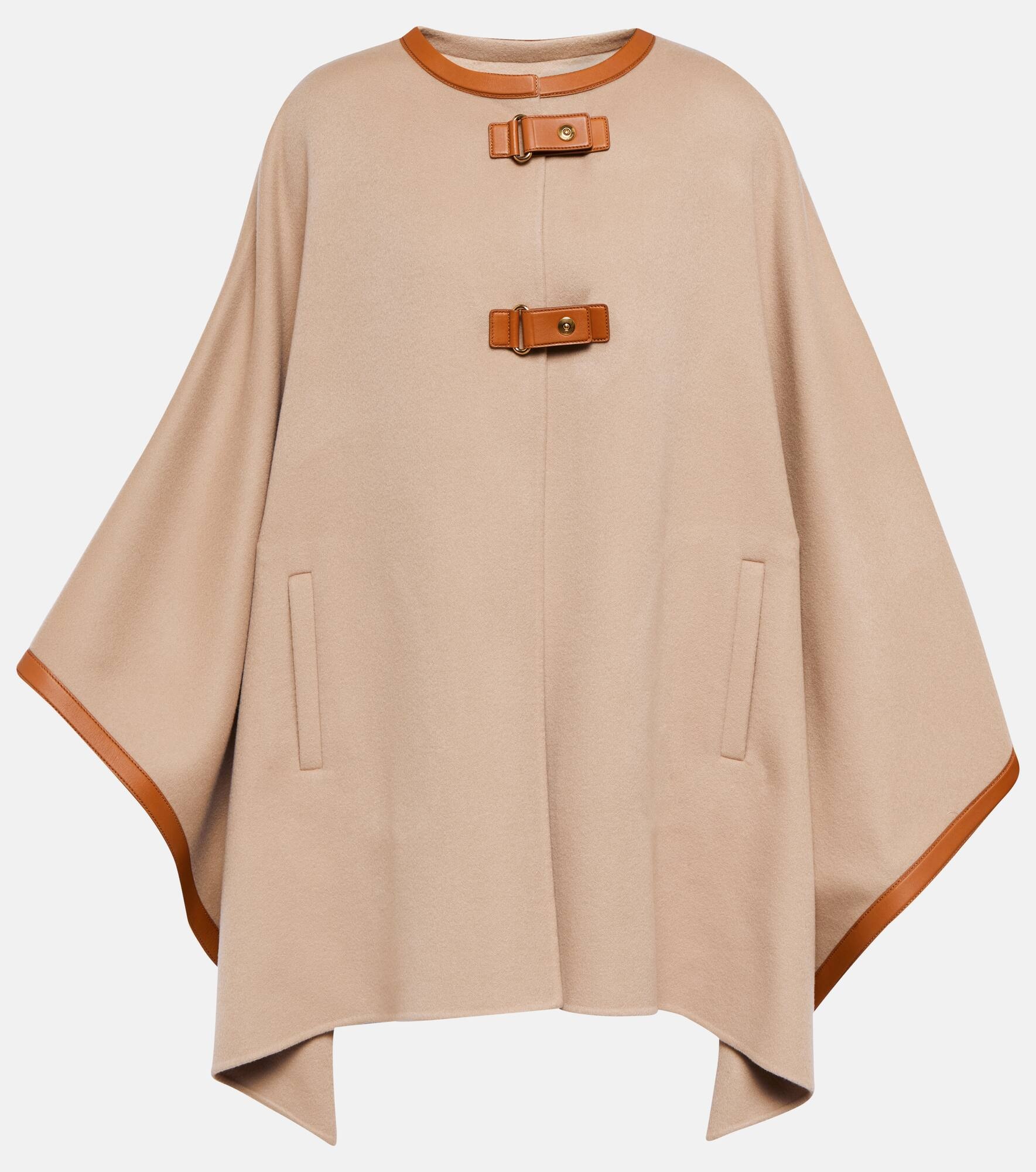 Kirna leather-trimmed cashmere cape - 1
