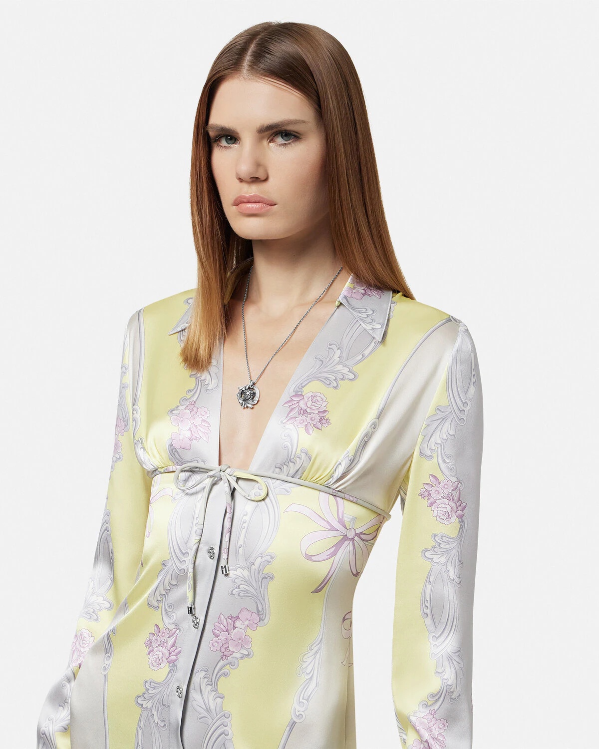 VERSACE Cameo Silk Midi Shirt Dress - 1019501-1A14590_5Y470 | REVERSIBLE