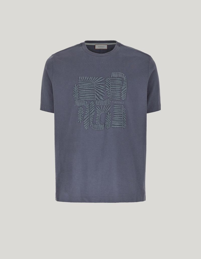 AVIO COTTON JERSEY T-SHIRT WITH RIBBED COLLAR AND GRAPHIC EMBROIDERY 1