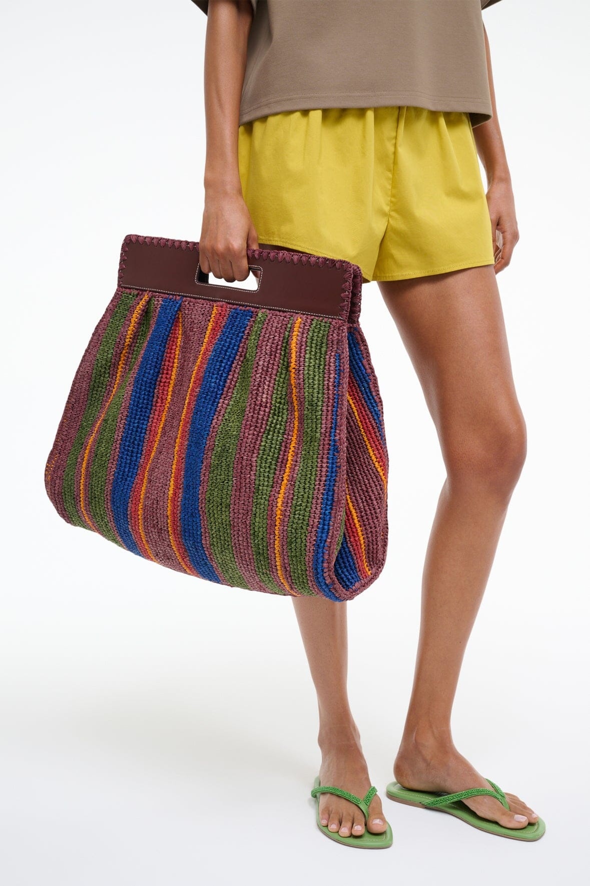 STAUD RUE TOTE BAG JUNGLE STRIPE RAFFIA - 6