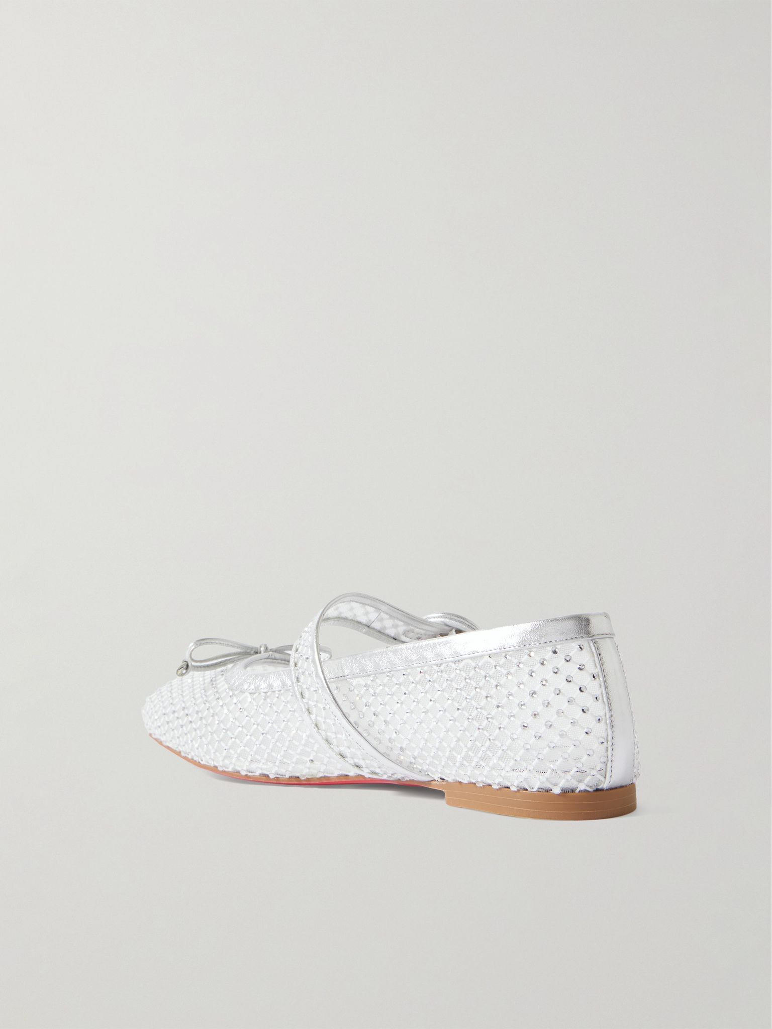 Mamastrapitina crystal-embellished leather-trimmed mesh ballet flats White - 3