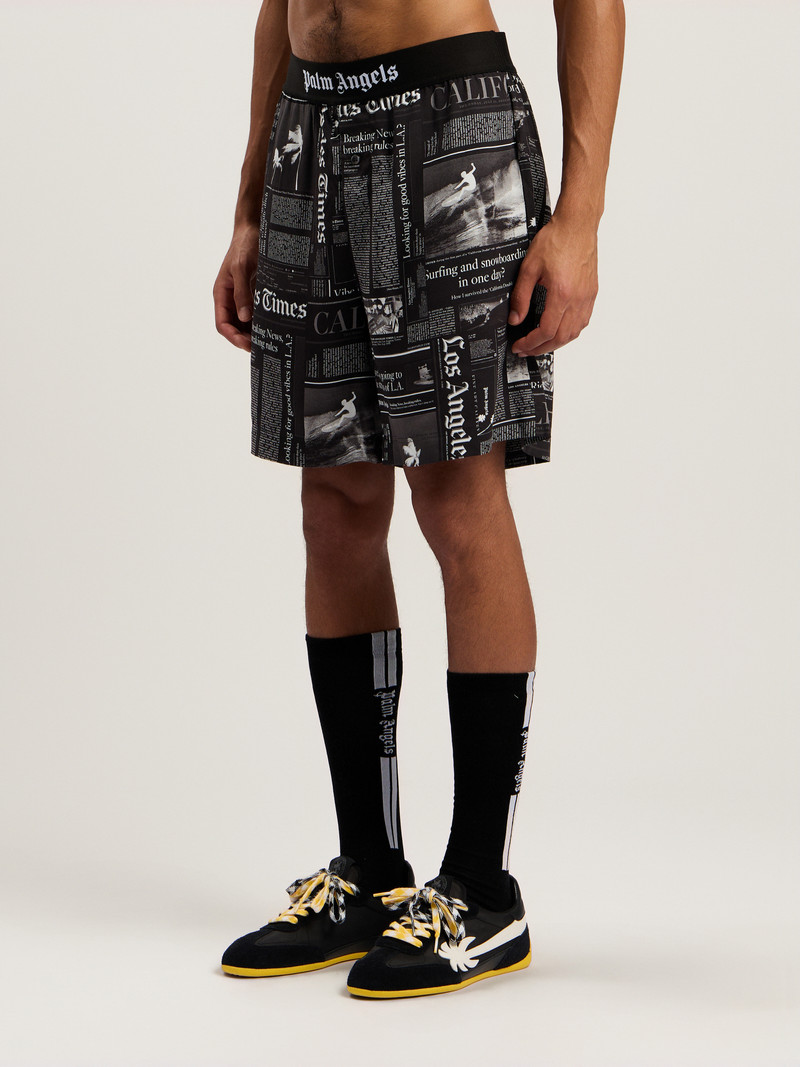 News Print Drawstring Shorts 4