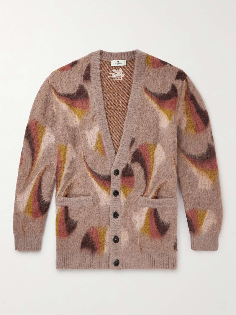 Printed Brushed Mohair-Blend Jacquard Cardigan - 1
