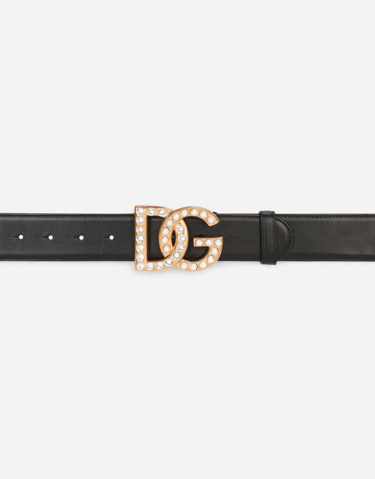 Calfskin belt with DG logo with rhinestones and pearls - 3