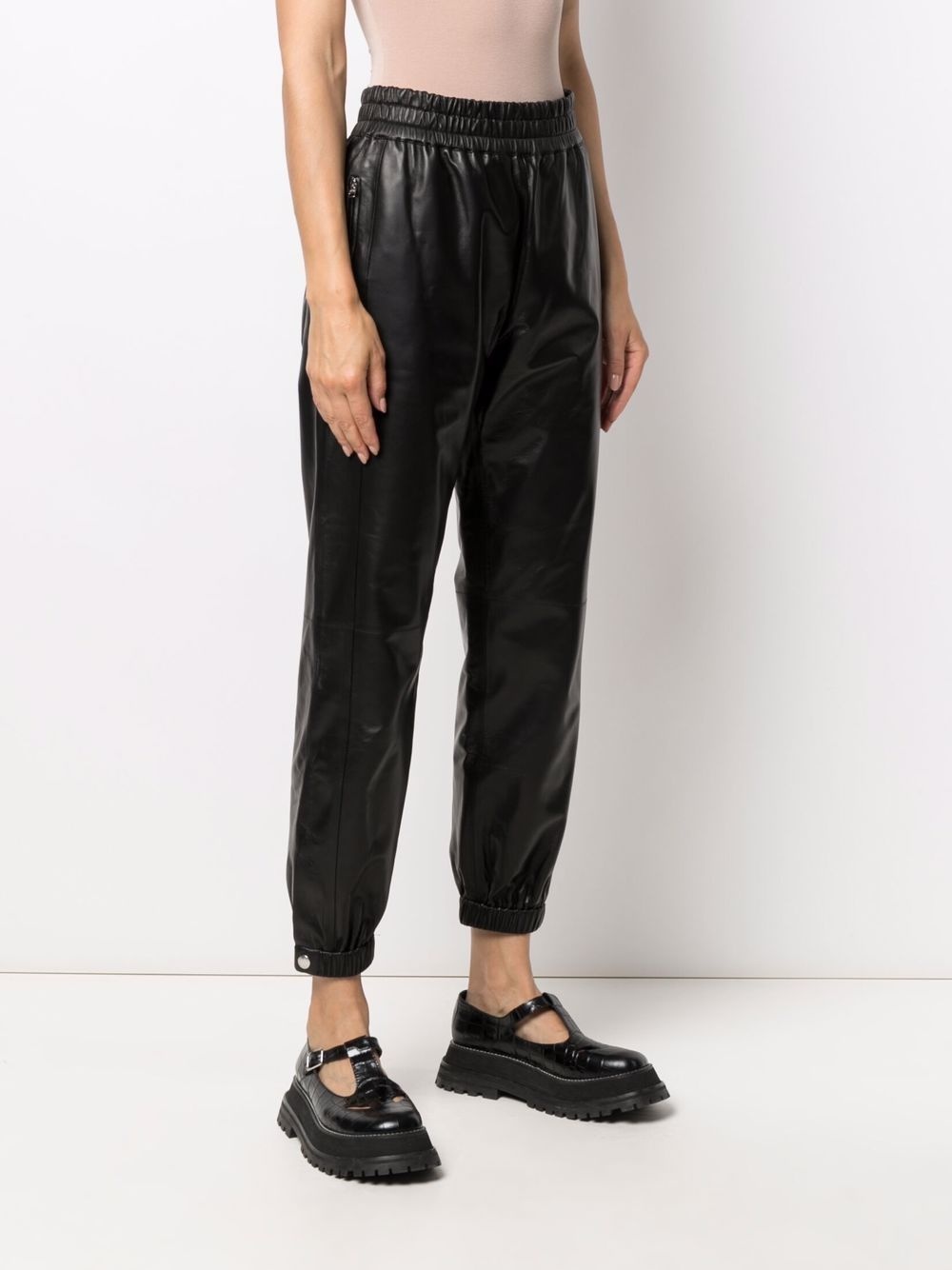 elasticated leather trousers - 3