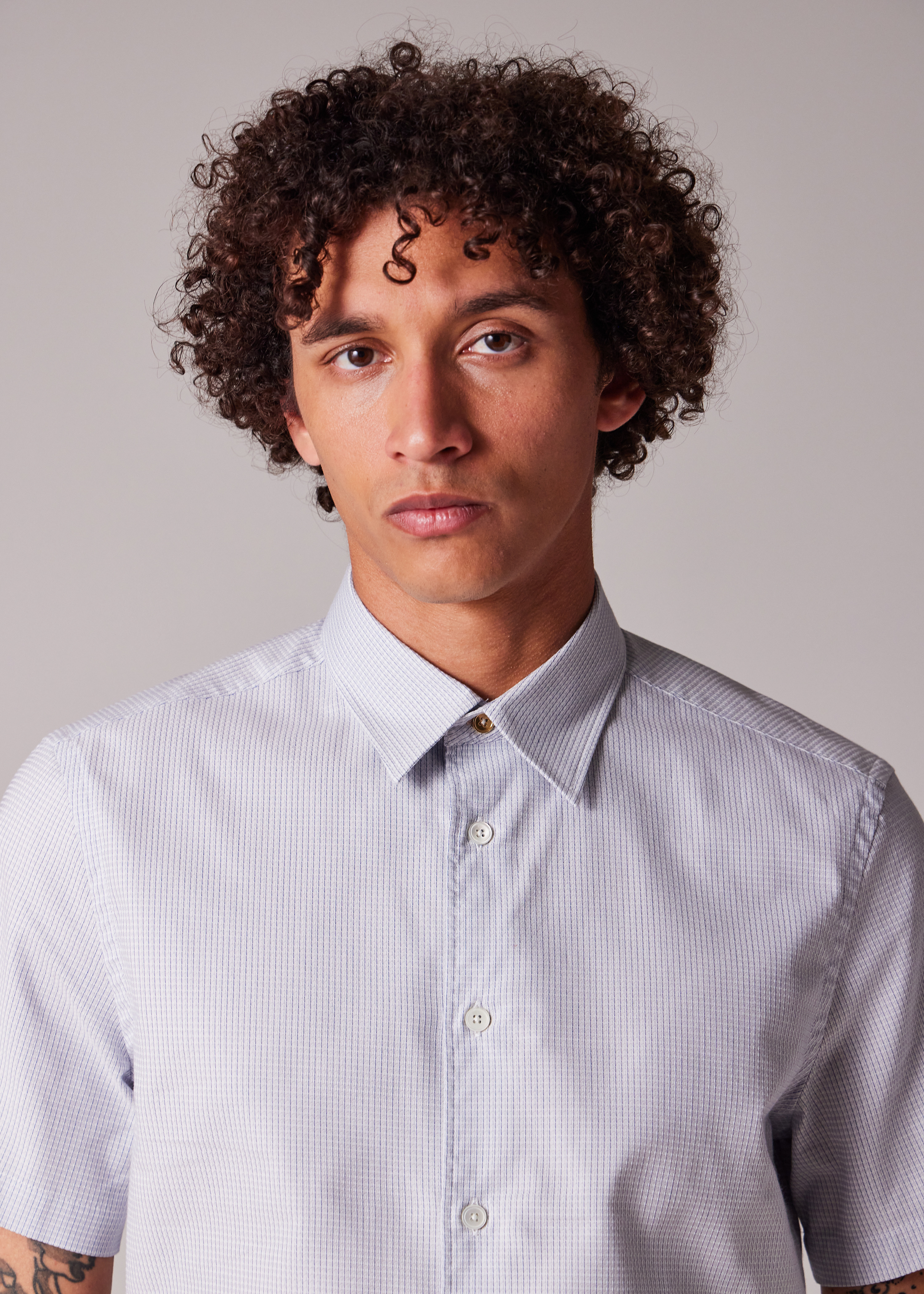 Slim-Fit Light Blue 'Geo Stripe' Short-Sleeve Shirt - 4