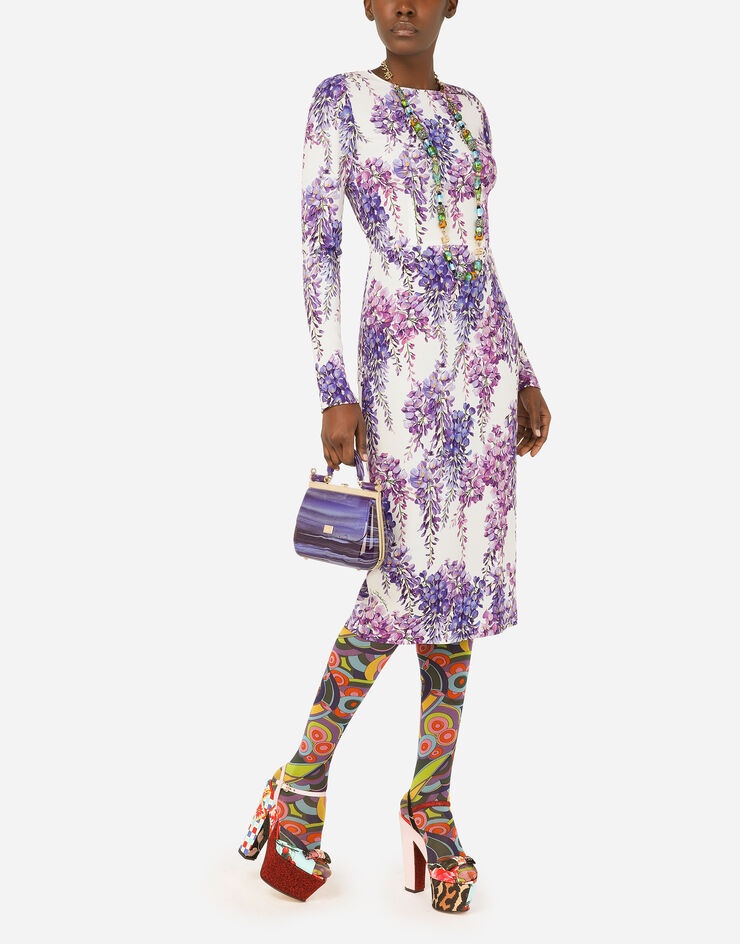 Wisteria-print calf-length cady dress - 6