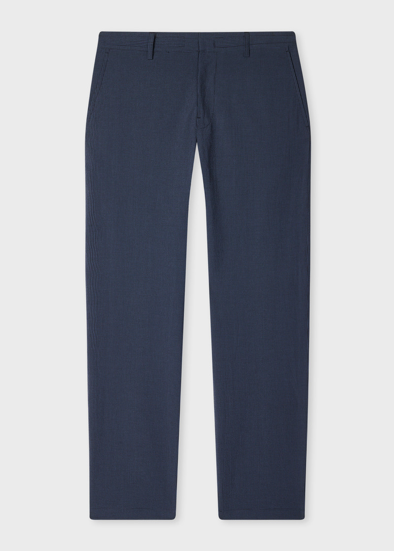 Blue Seersucker Check Drawstring Trousers 1