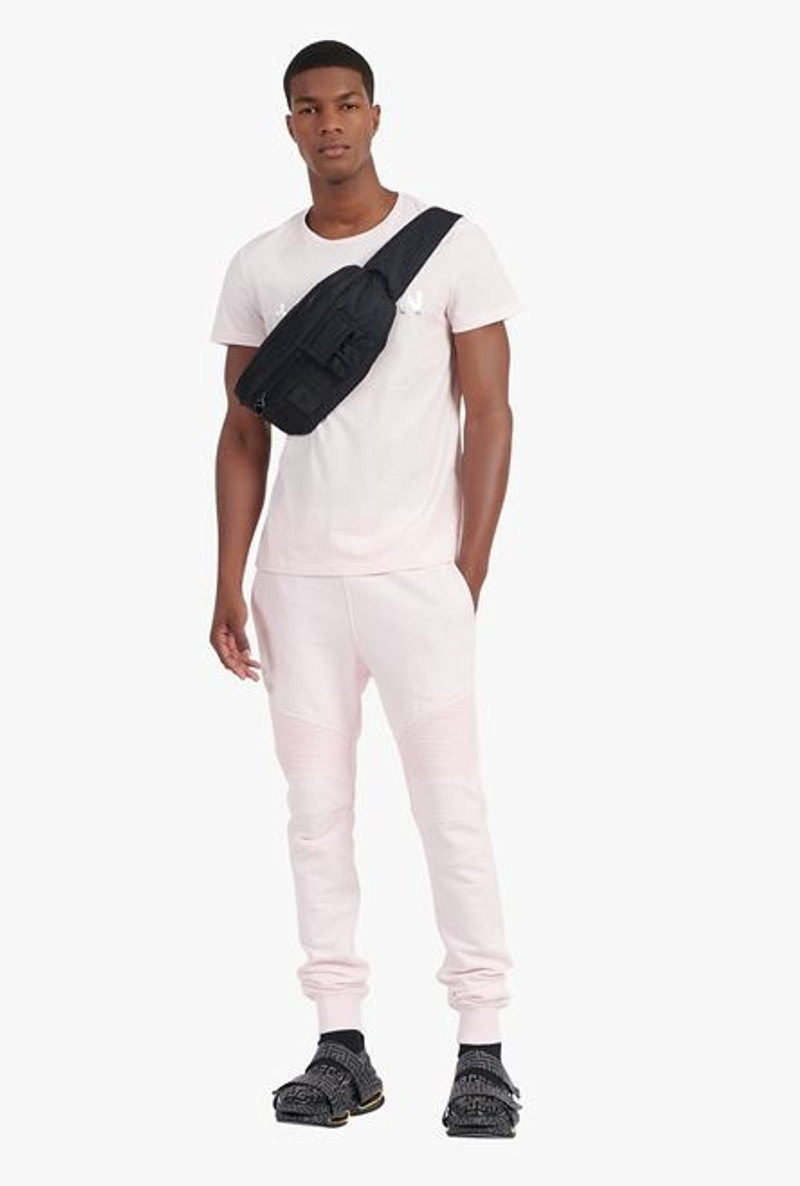 Balmain Pale pink eco-designed cotton sweatpants with silver-tone Balmain logo print outlook