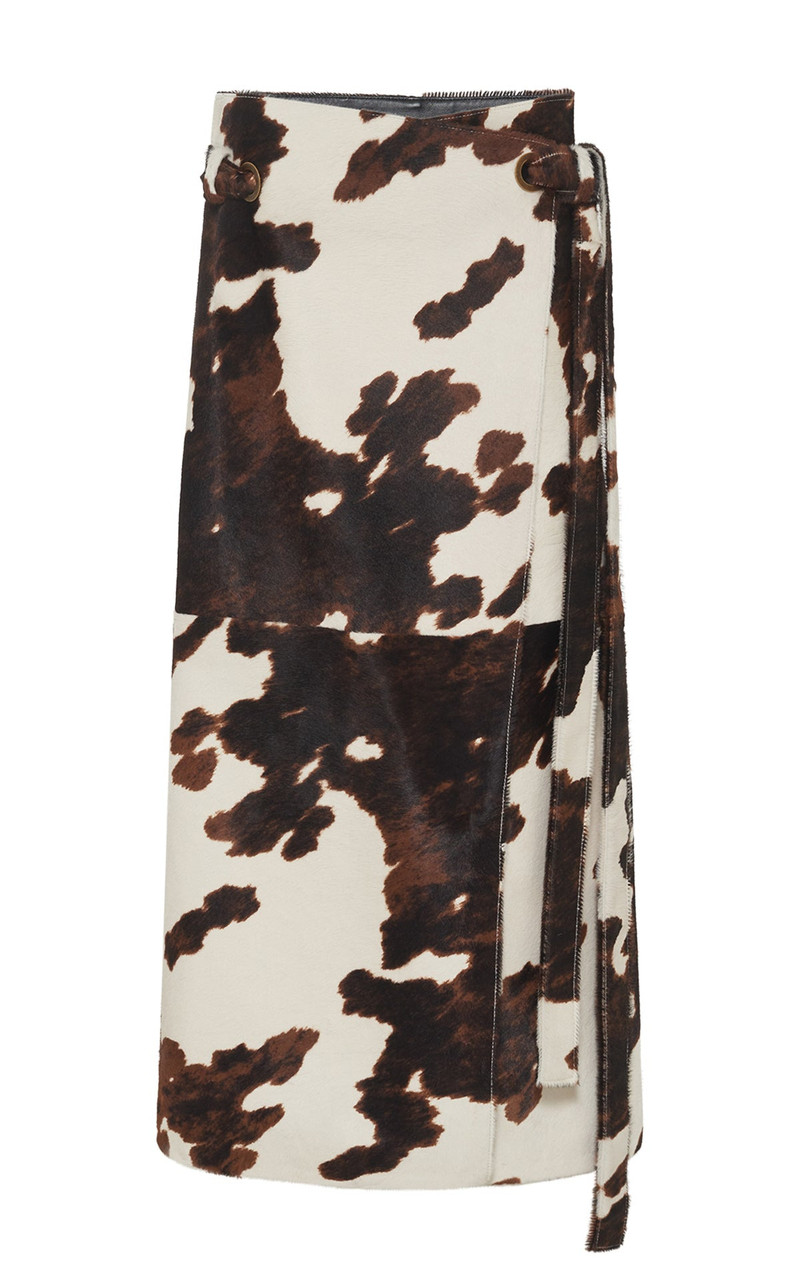 Idalia Wrap Midi Skirt in Ivory Cognac Multi Pony Hair 1