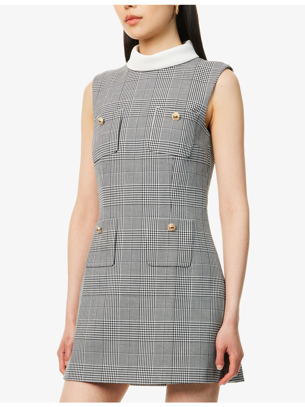 Check-Print Sleeveless Stretch-Woven Mini Dress - 3