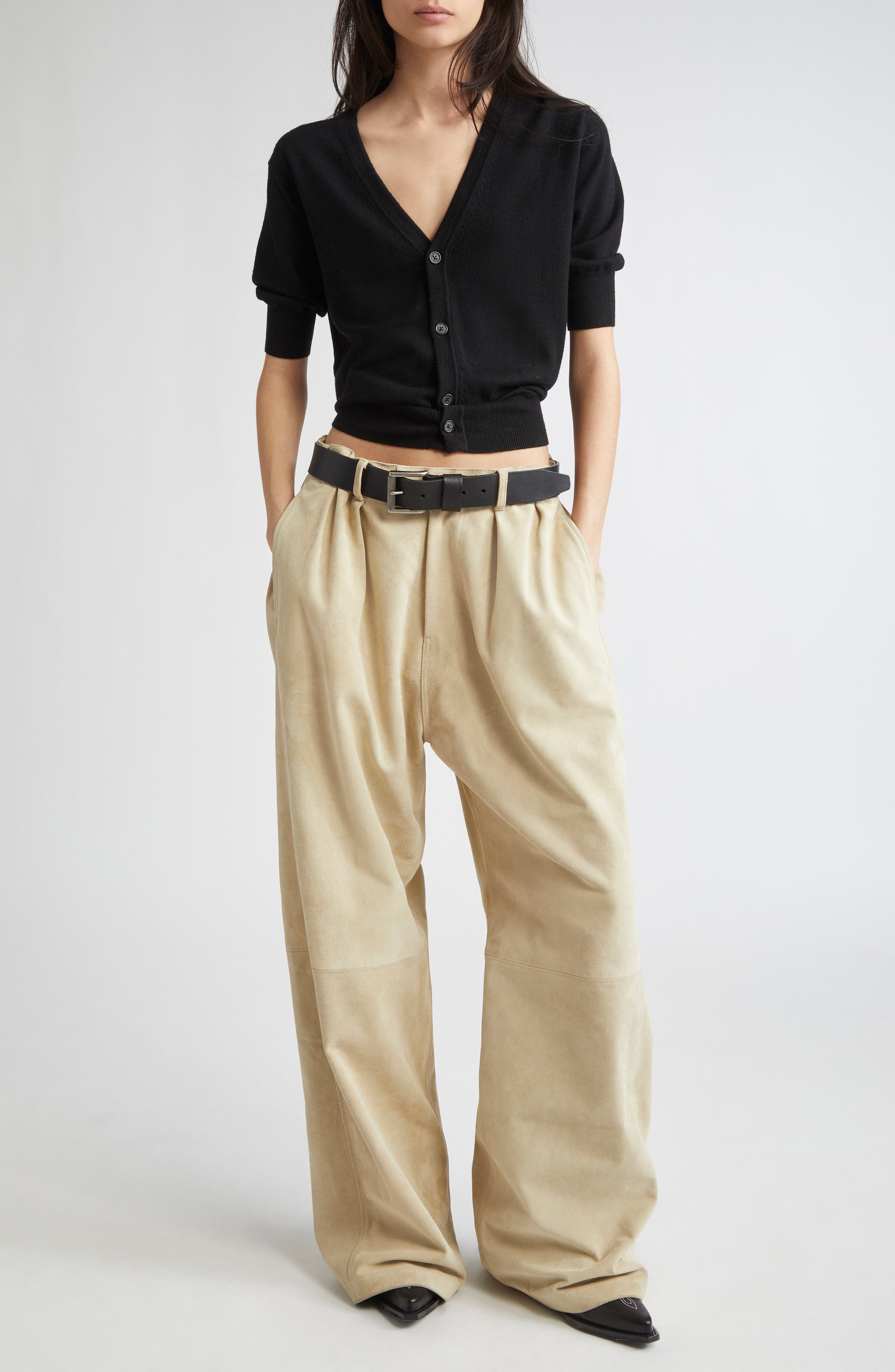 R13 Elbow Sleeve Split Hem Merino Wool Cardigan in Black at Nordstrom - 2