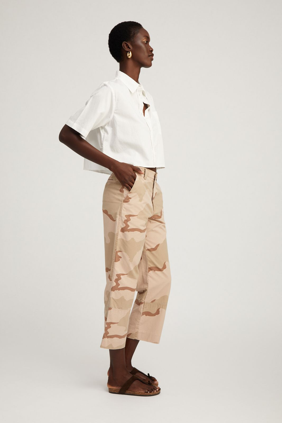 WHITE SHORT SLEEVE CROPPED BUTTON DOWN - 3