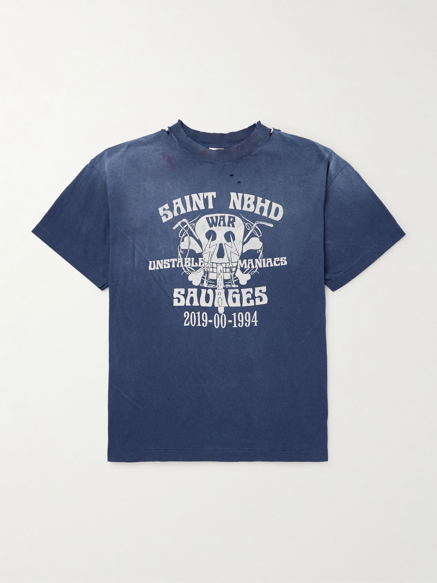 + Neighborhood Distressed Logo-Print Cotton-Jersey T-Shirt Navy - 1