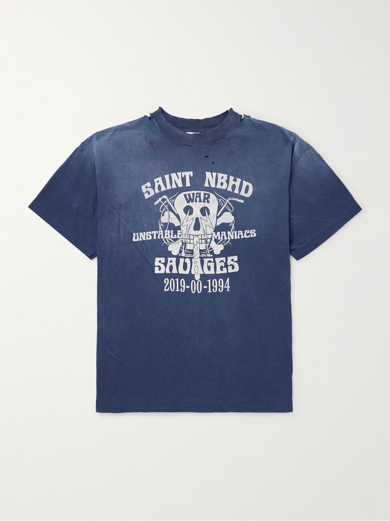 + Neighborhood Distressed Logo-Print Cotton-Jersey T-Shirt Navy 1