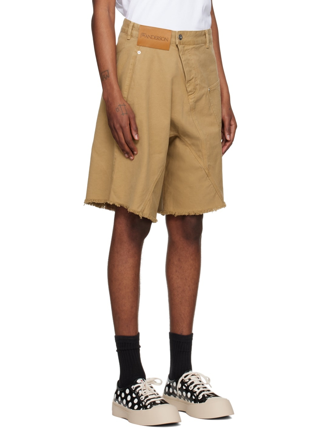 Tan Twisted Denim Shorts - 2