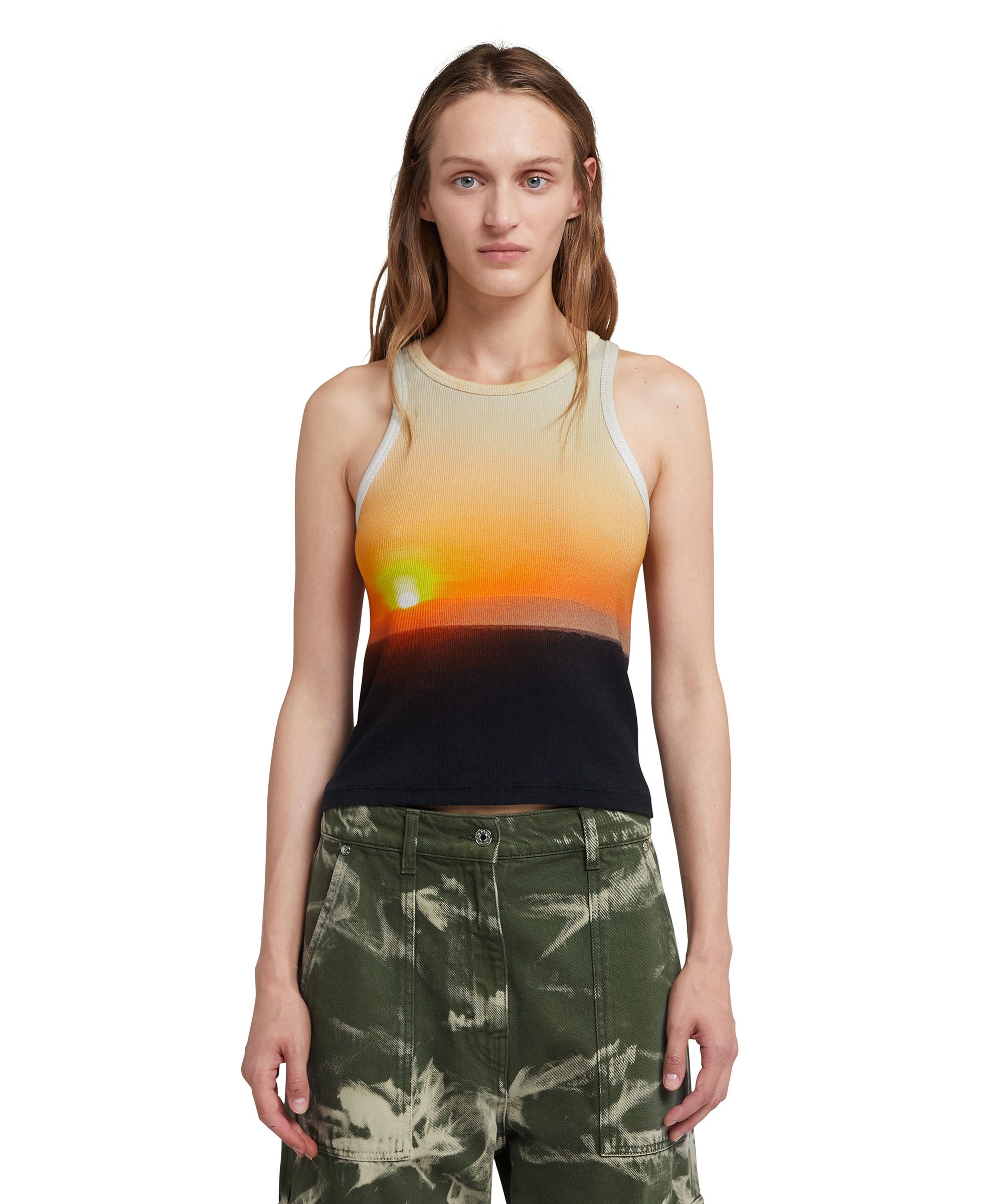 Ribbed jersey tank top with "Tanzanian sunset" print - 2