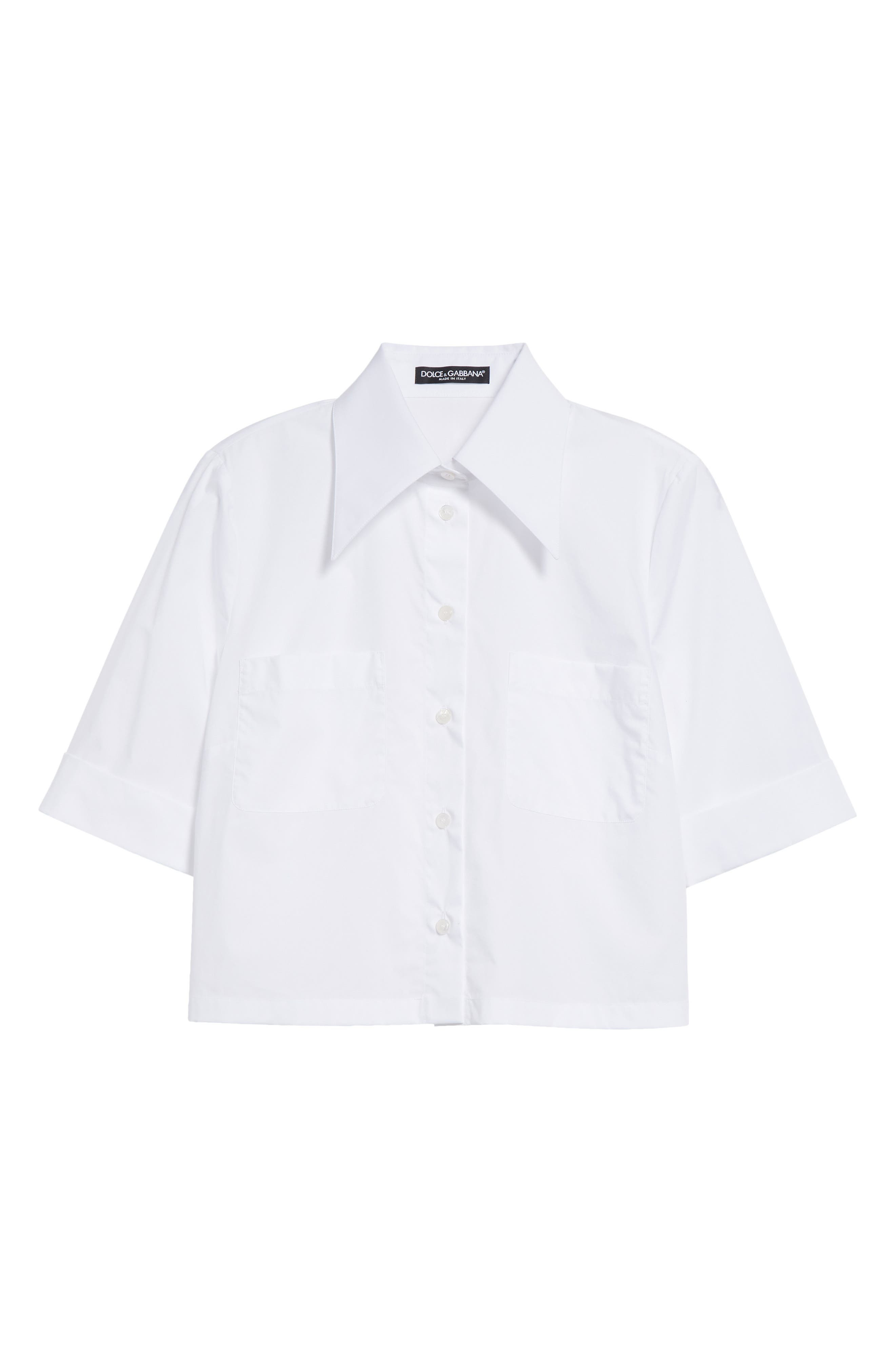 Dolce&Gabbana Point Collar Cotton Crop Shirt in W0800 Bianco Ottico at Nordstrom - 6