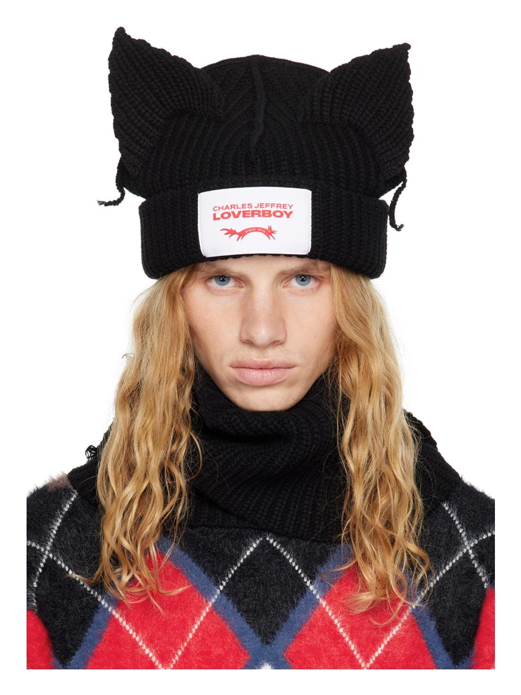 帽子 Loverboy CHUNKY EARS BEANIE SCARF Charles Jeffrey LOVERBOY Chunky Ears Beanie Scarf in Black