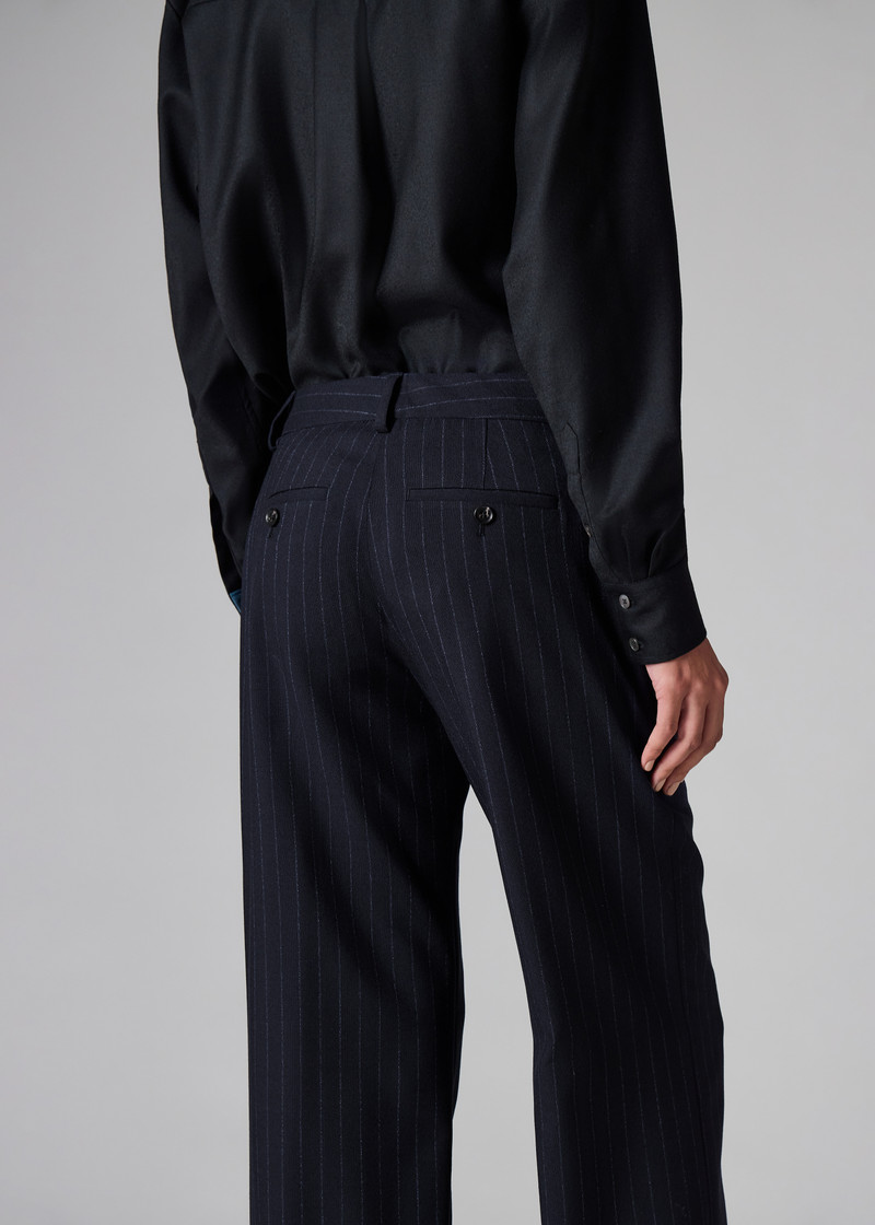 Women's Navy Pinstripe Wool Wide-Leg Trousers 6