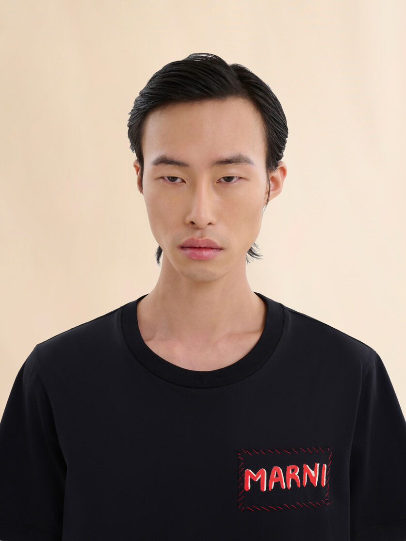BLACK ORGANIC COTTON T-SHIRT WITH MARNI PATCH - 4