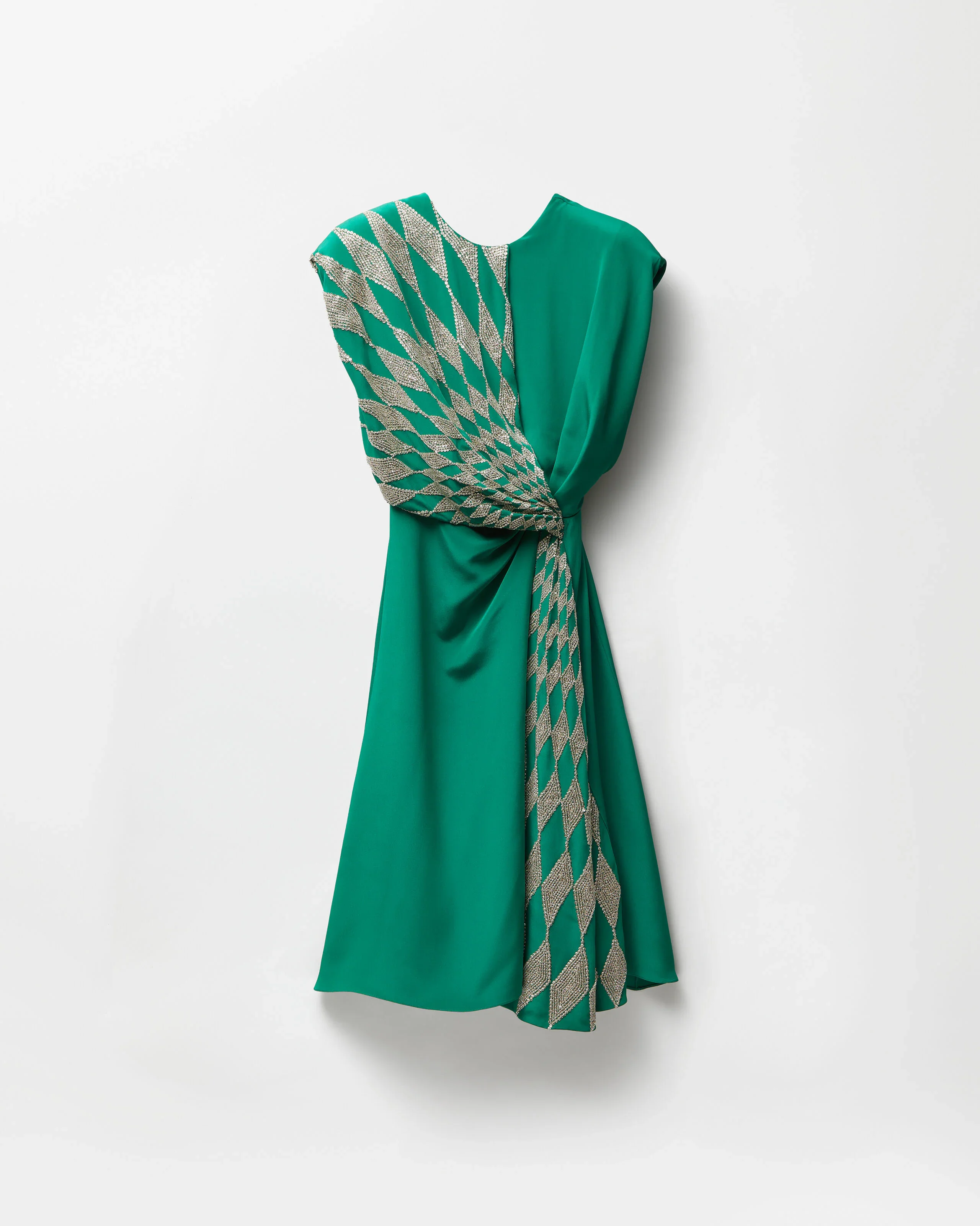 Embroidered Silk Draped Midi Dress - 1
