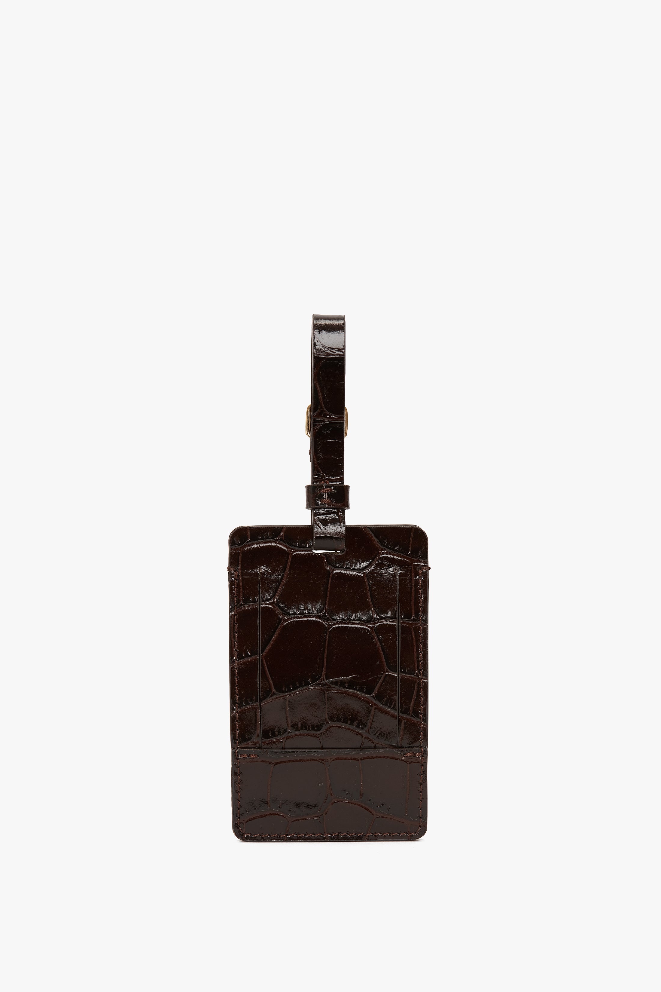 Luggage Tag In Espresso Croc Embossed Leather - 2