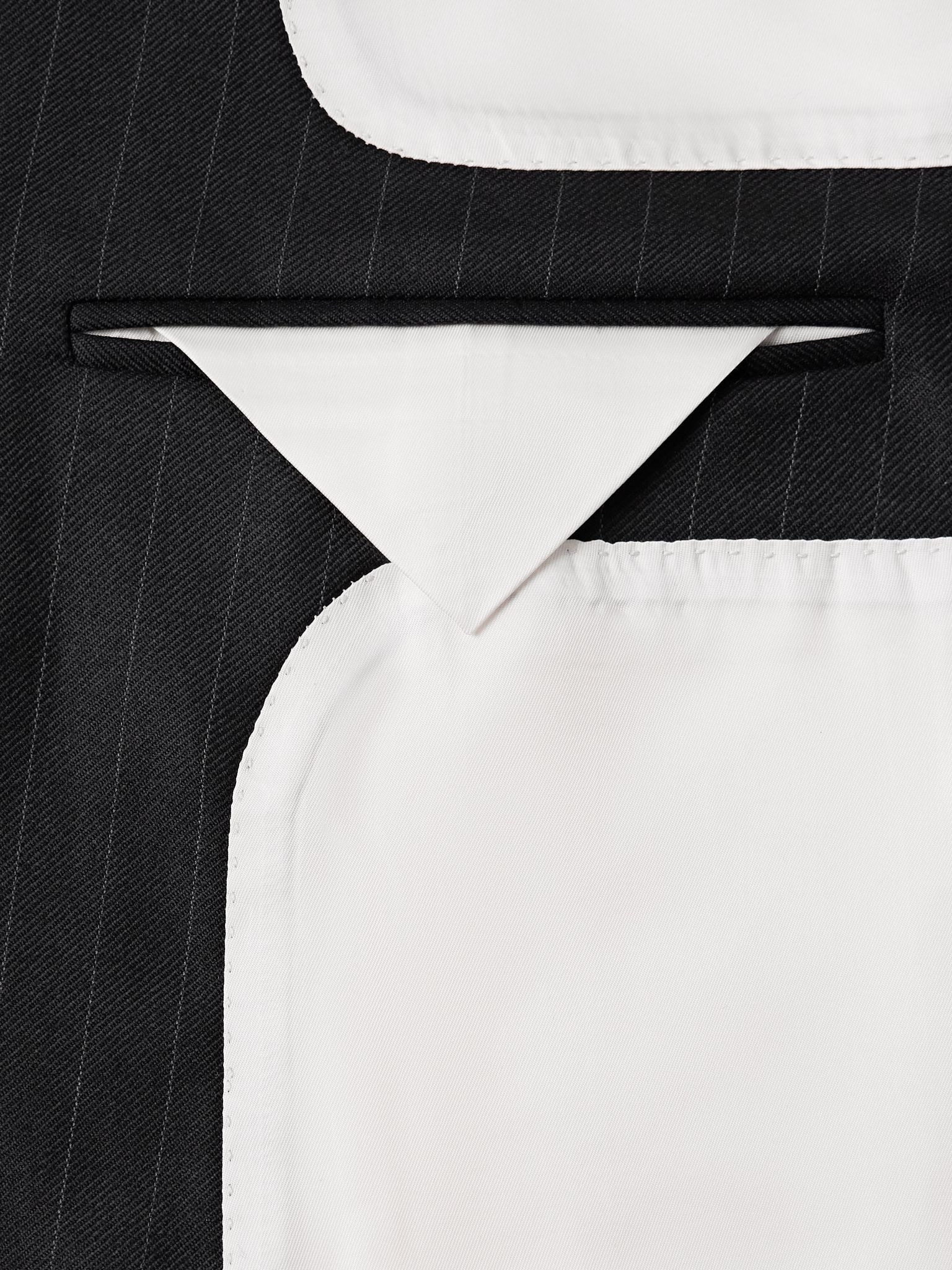 Double-Breasted Pinstriped Wool-Twill Suit Jacket Black - 5