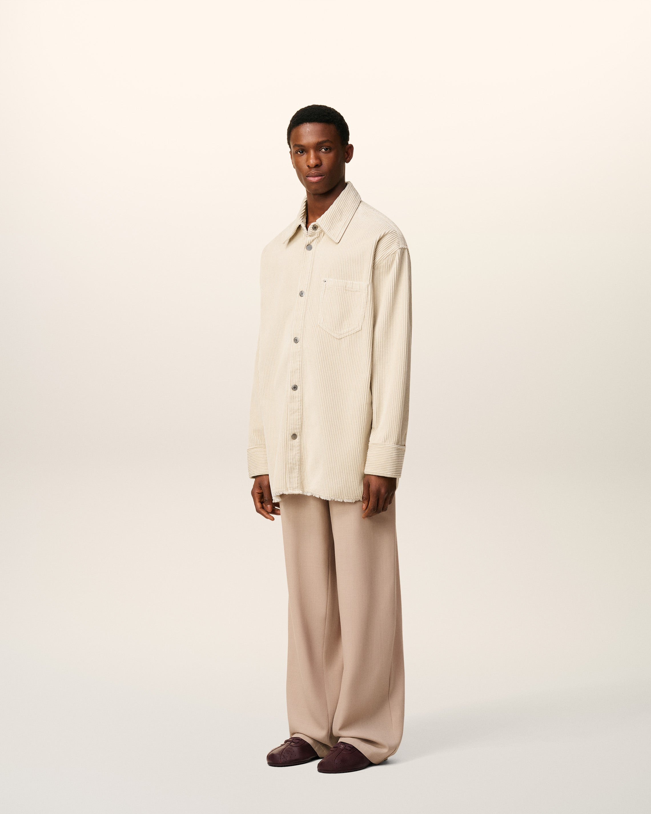 WHITE COTTON CORDUROY SIDE SLIT OVERSHIRT - 17