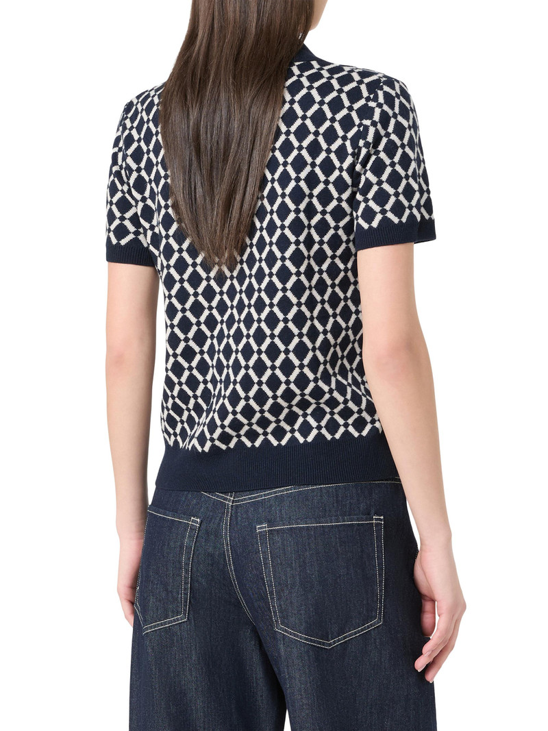 Women's Jacquard Wool Polo Shirt - Ultramarine 4