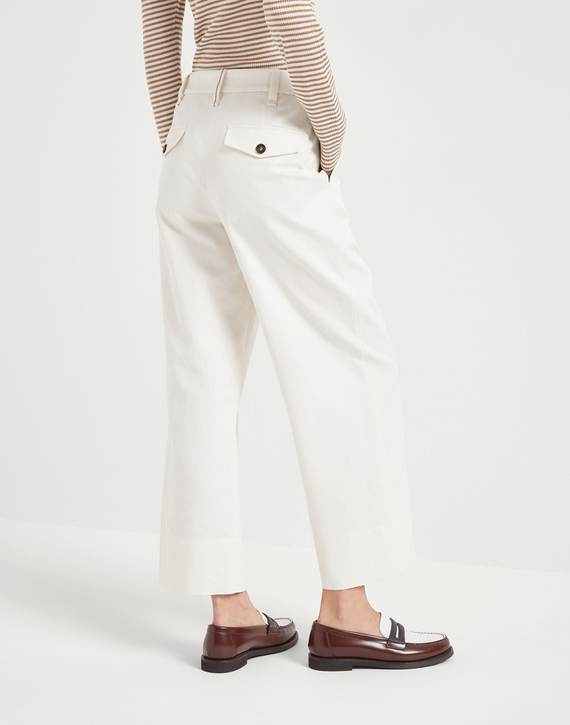 Brunello Cucinelli Cotton and linen cover cropped chino trousers with monili outlook
