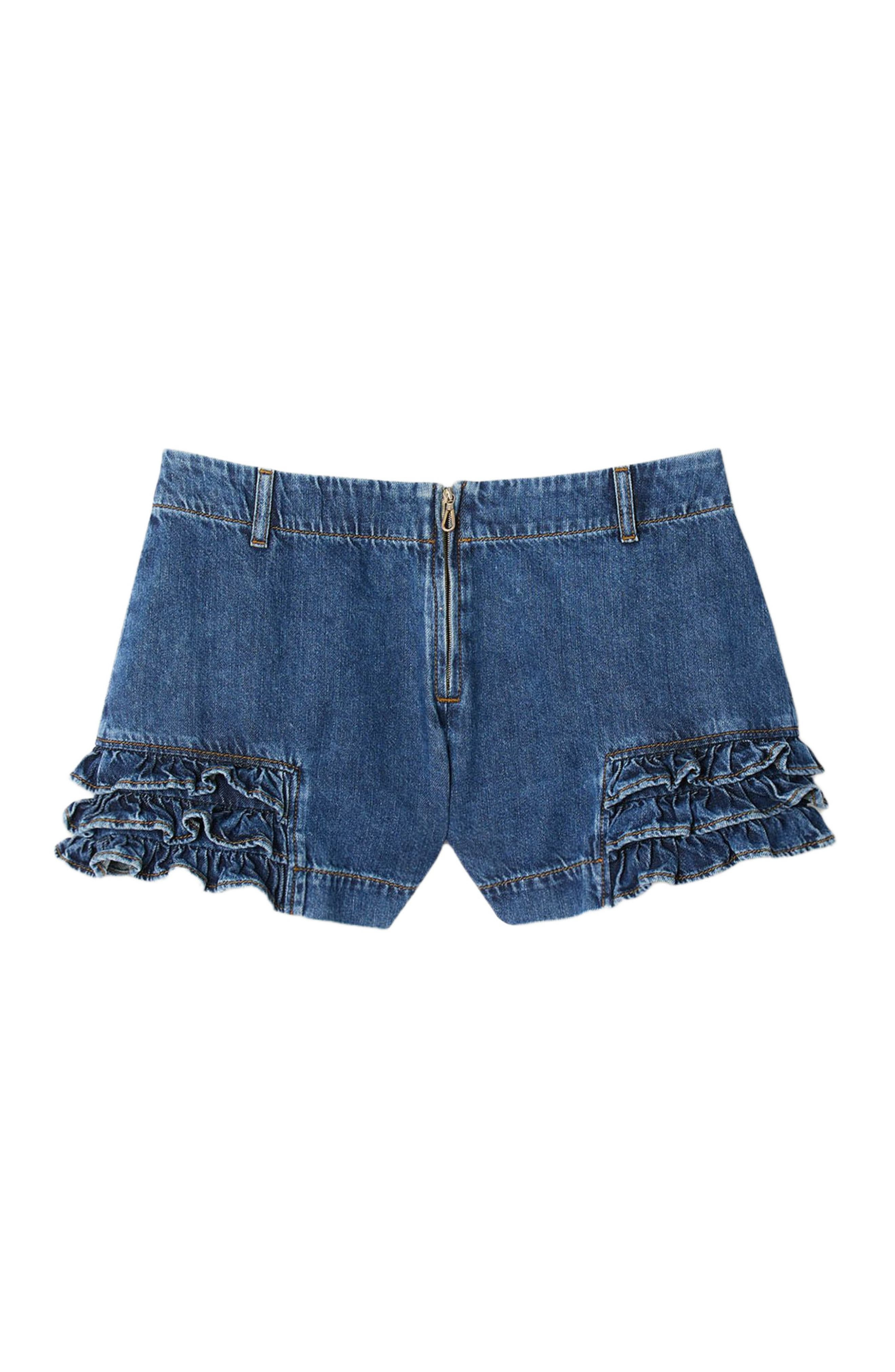 SANDRO Ruffled denim shorts in Blue Jean at Nordstrom - 5