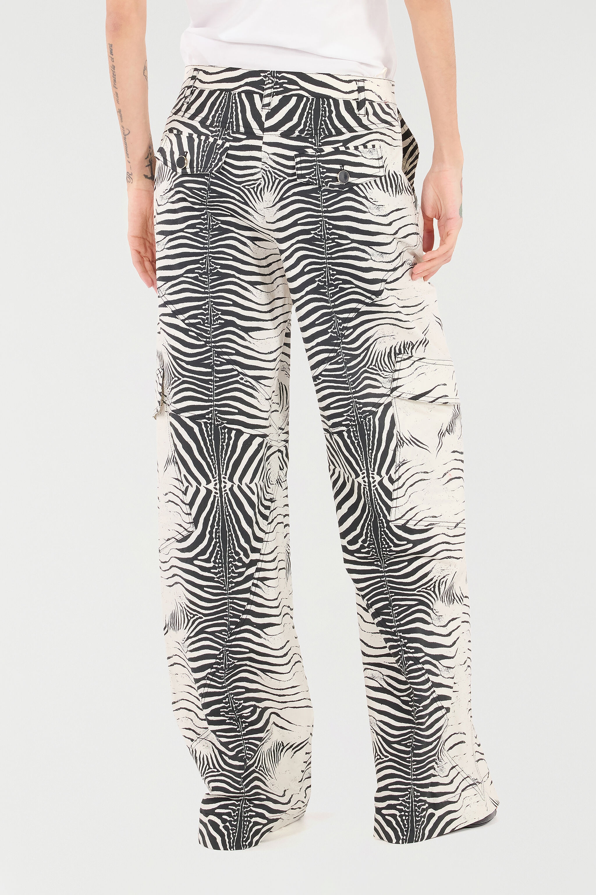 Stretch Cotton Pants With White Tigress Print - 4