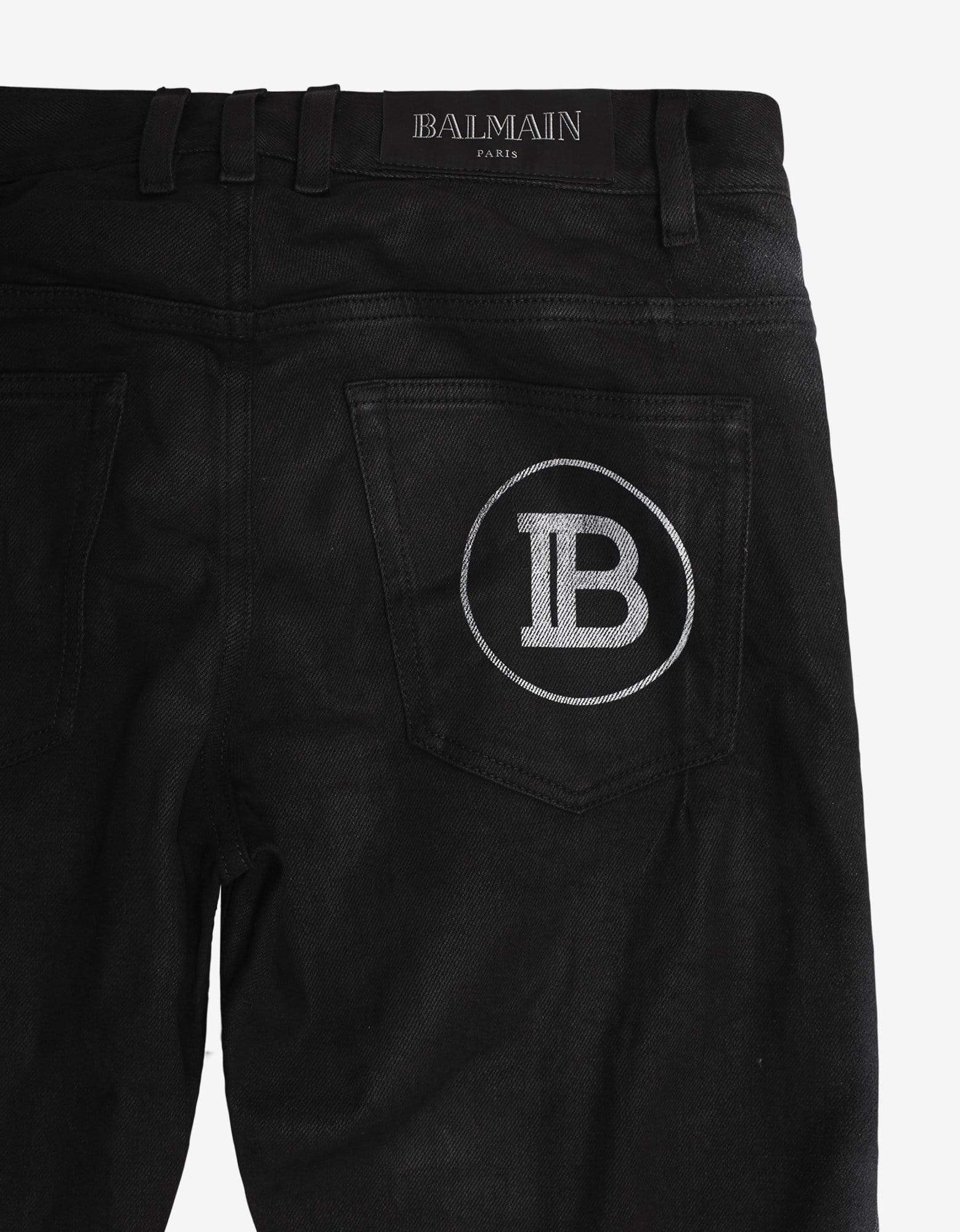 Balmain Black B Logo Spray Paint Stripe Jeans - 5