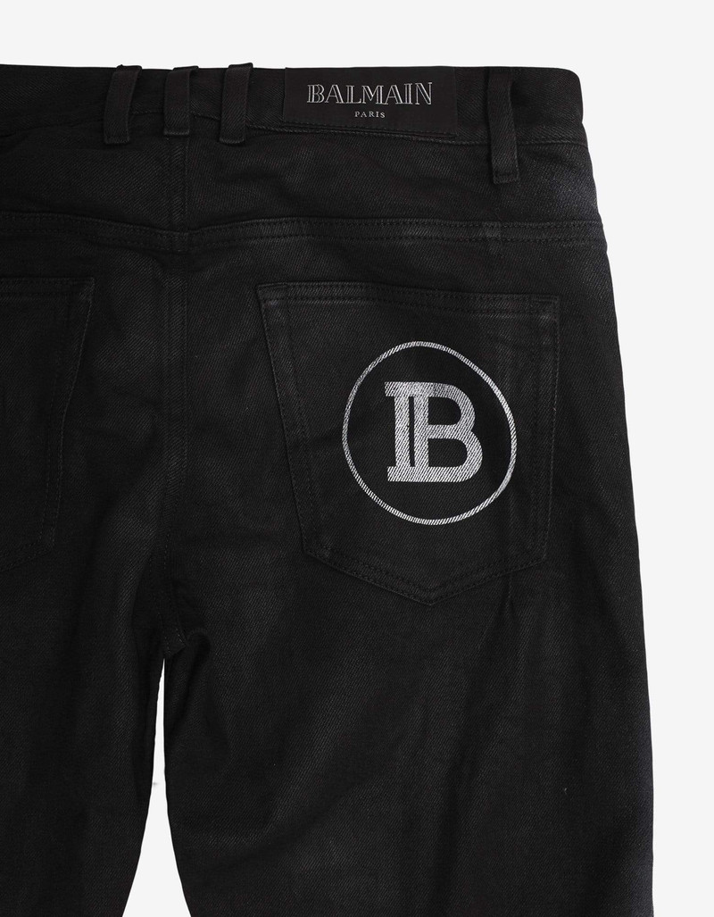 Balmain Black B Logo Spray Paint Stripe Jeans 5