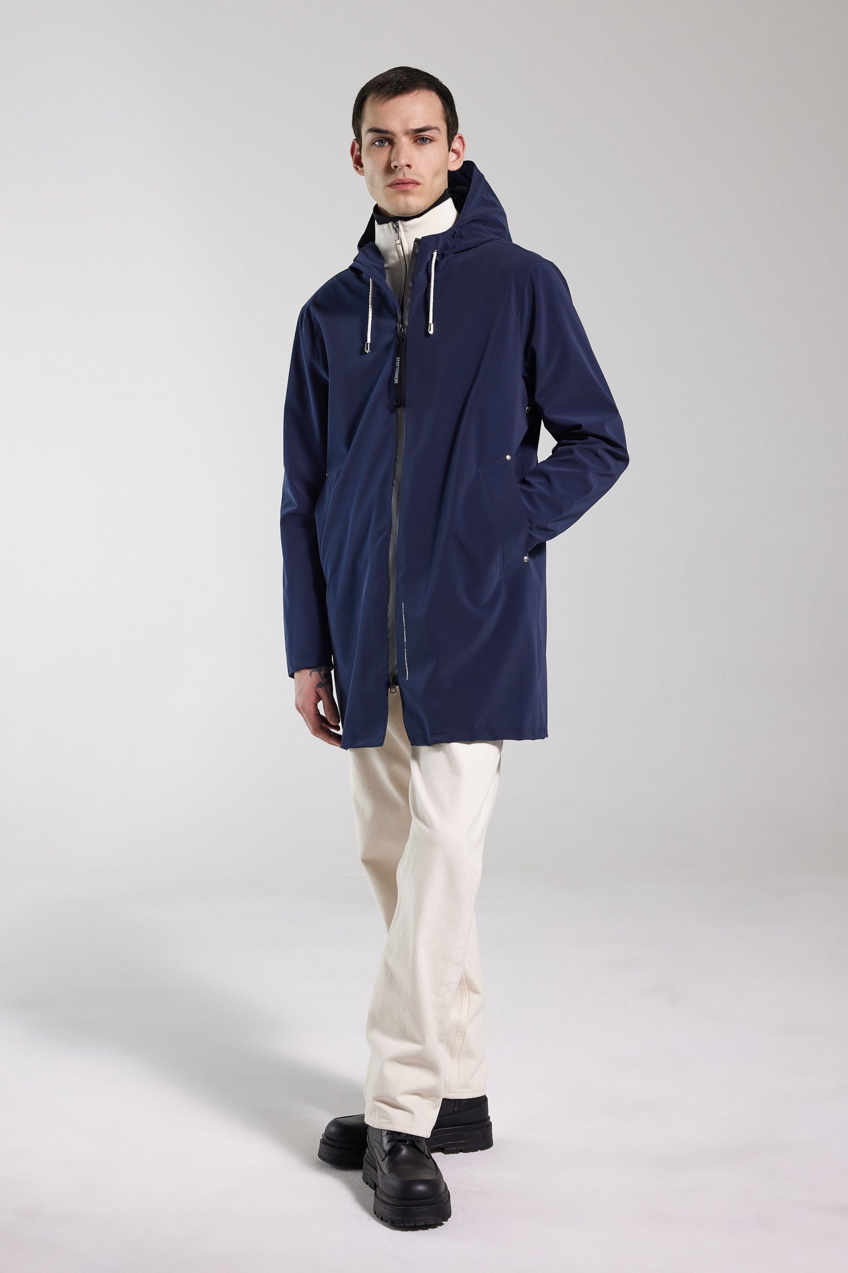 Stockholm Lightweight Zip Matte Raincoat Navy - 5