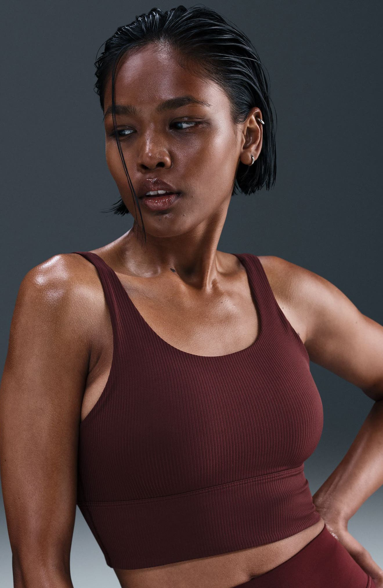 Nike Zenvy Rib Dri-FIT Longline Sports Bra in Burgundy Crush/White at Nordstrom - 6