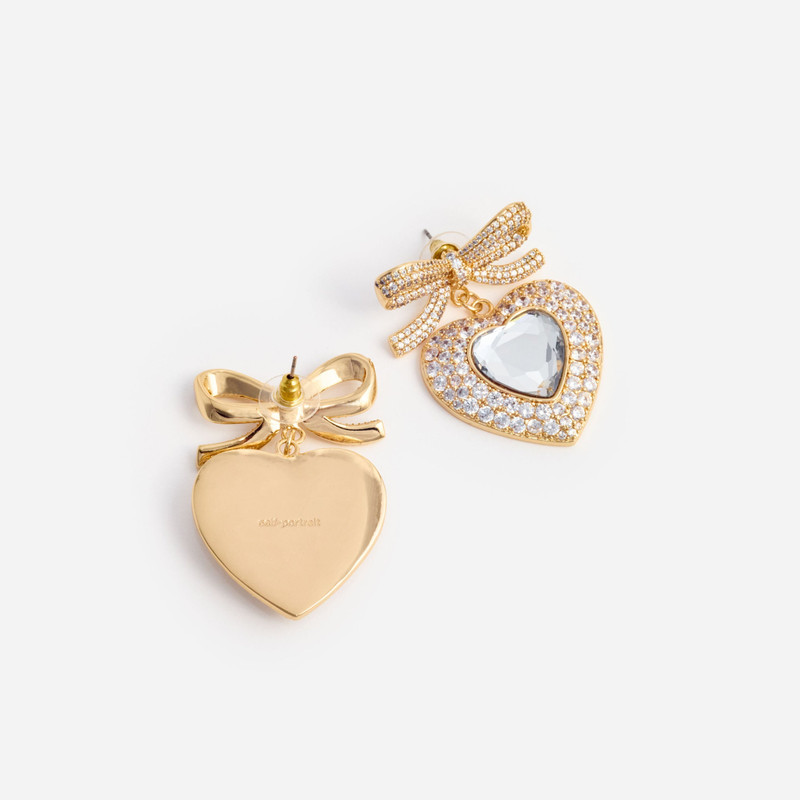 self-portrait Gold Bow Crystal Heart Earrings outlook